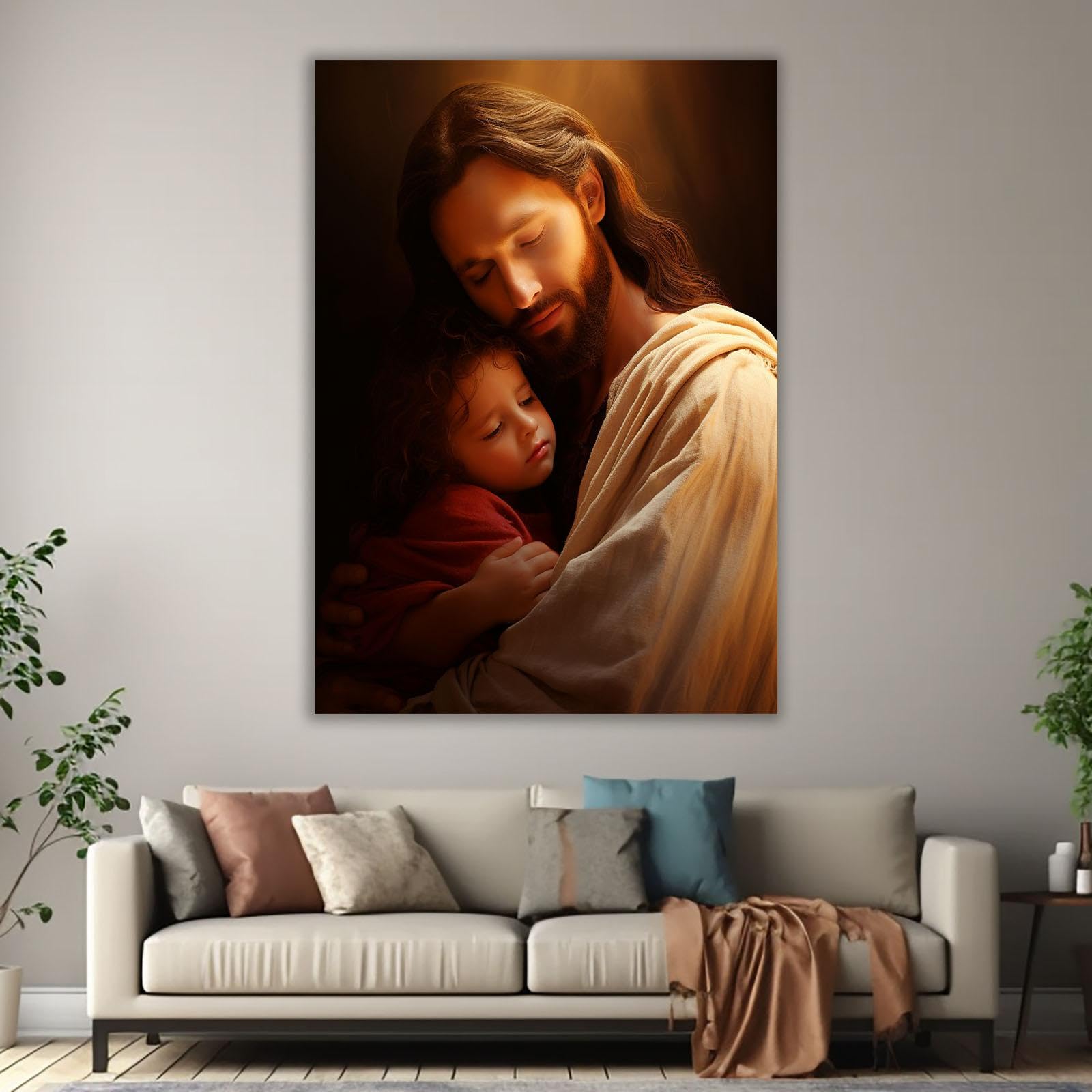 Stampa D'Arte Su Tela: Gesù E Bambina Che Ballano Con Versetti Biblici - Decorazione Spirituale Per Casa E Ufficio | Tela 40,6x50,8 Cm - 3
