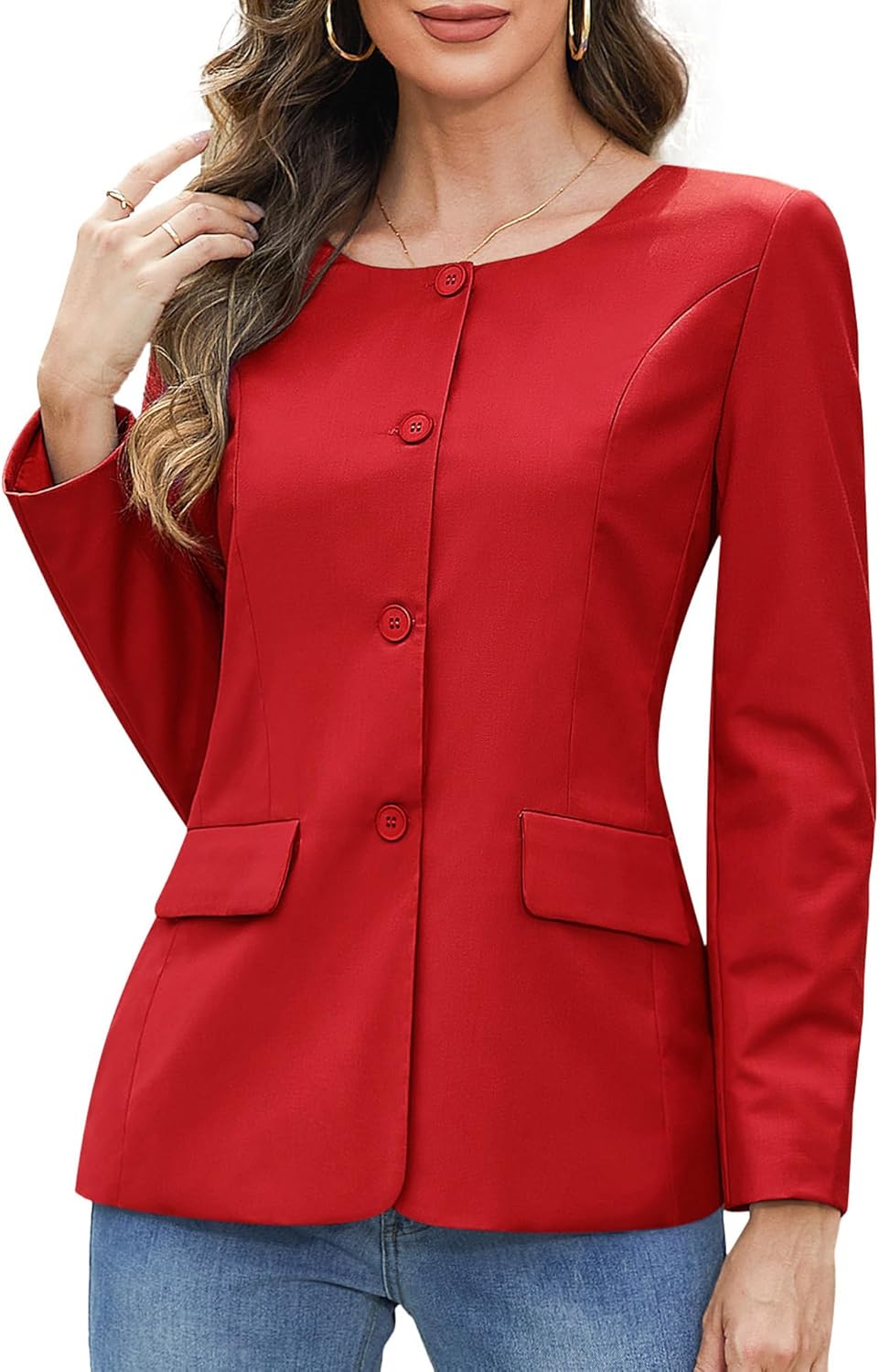 Genhoo Womens Business Casual Blazers Button Down Long Sleeve Full Lining Work Office Suit Jacket Outfit with Padded Shoulder