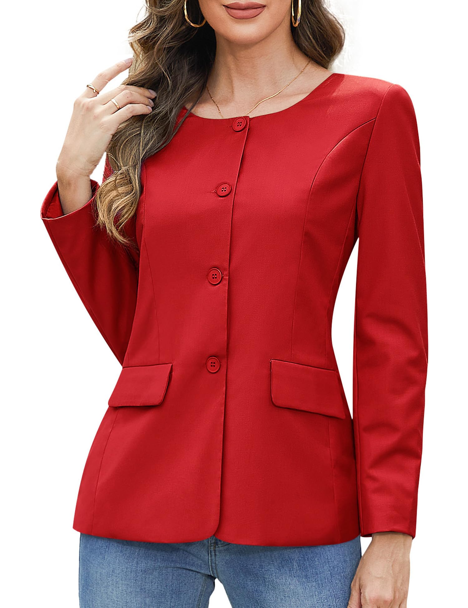 Genhoo Womens Business Casual Blazers Button Down Long Sleeve Full Lining Work Office Suit Jacket Outfit with Padded