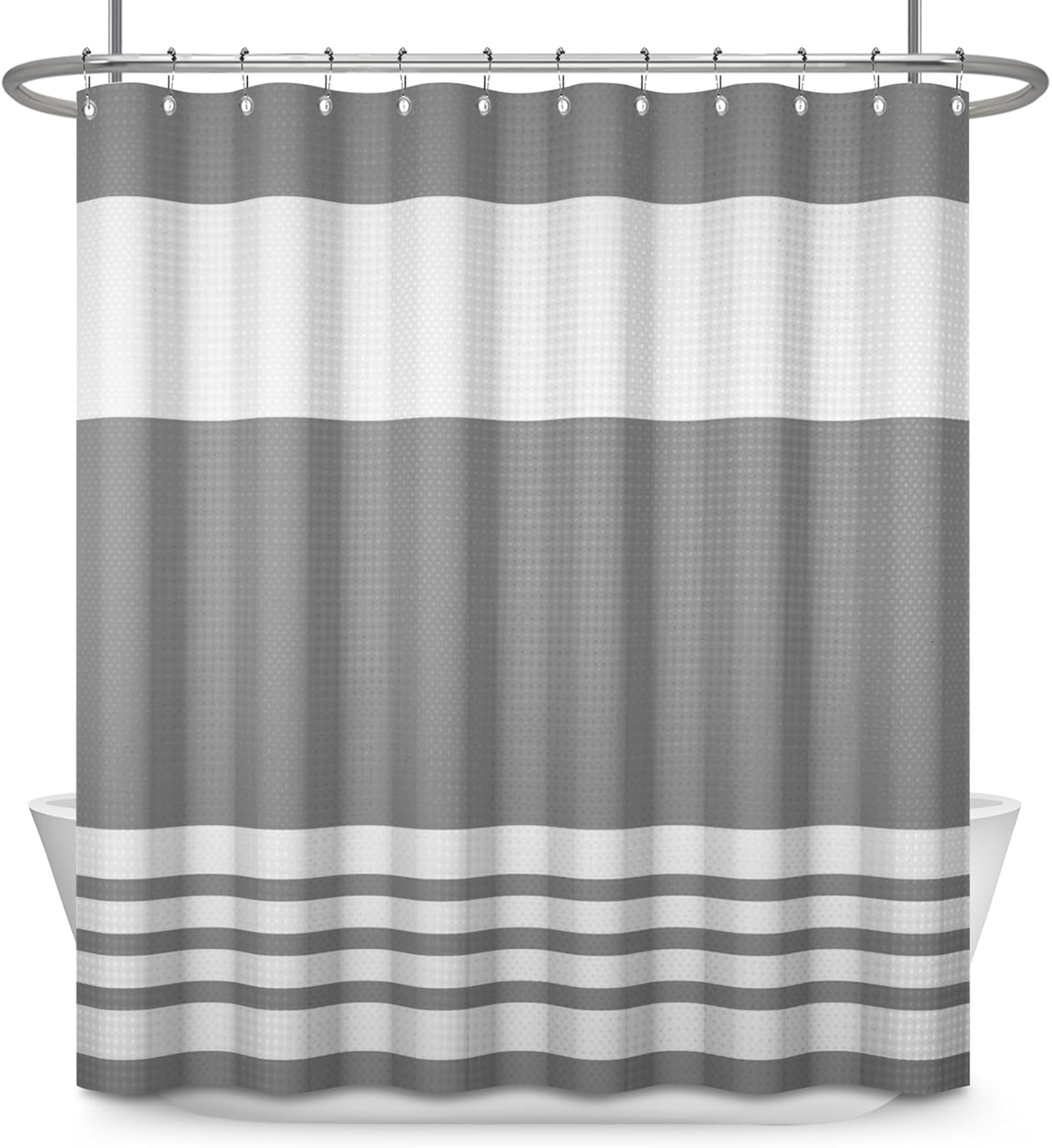 Renaiss Gray Waffle Weave Shower Curtain, Classic Striped Bathroom Shower Curtain Set with Metal Hooks, Modern Shower Curtain for Home Hotel Bathroom, 72W x 74L inches