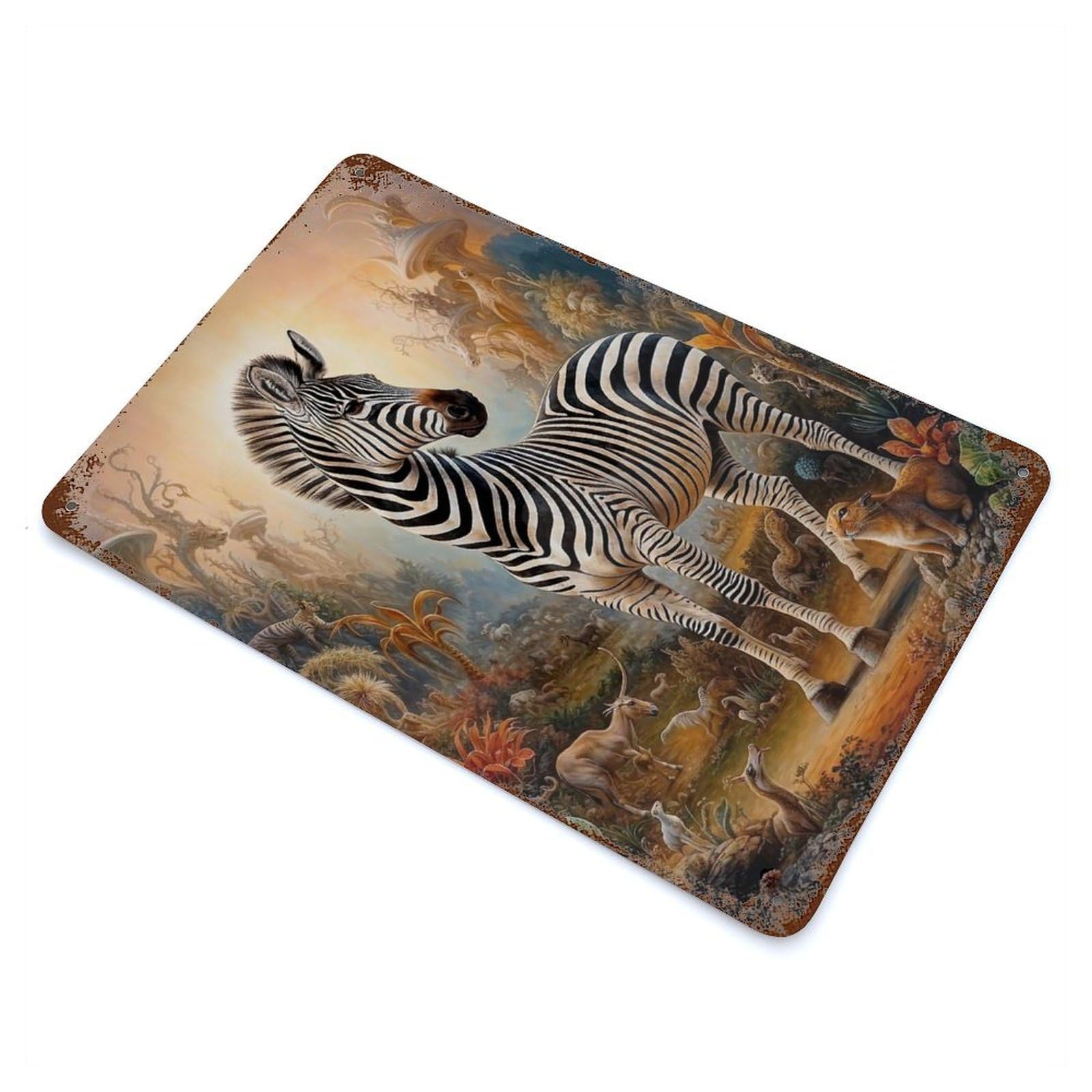 Decorative Tin Sign with Surreal Mystical Zebra Design 11.8"x7.9", for Garage, Bar And Workshop Decor, Decorative Metal Wall Art