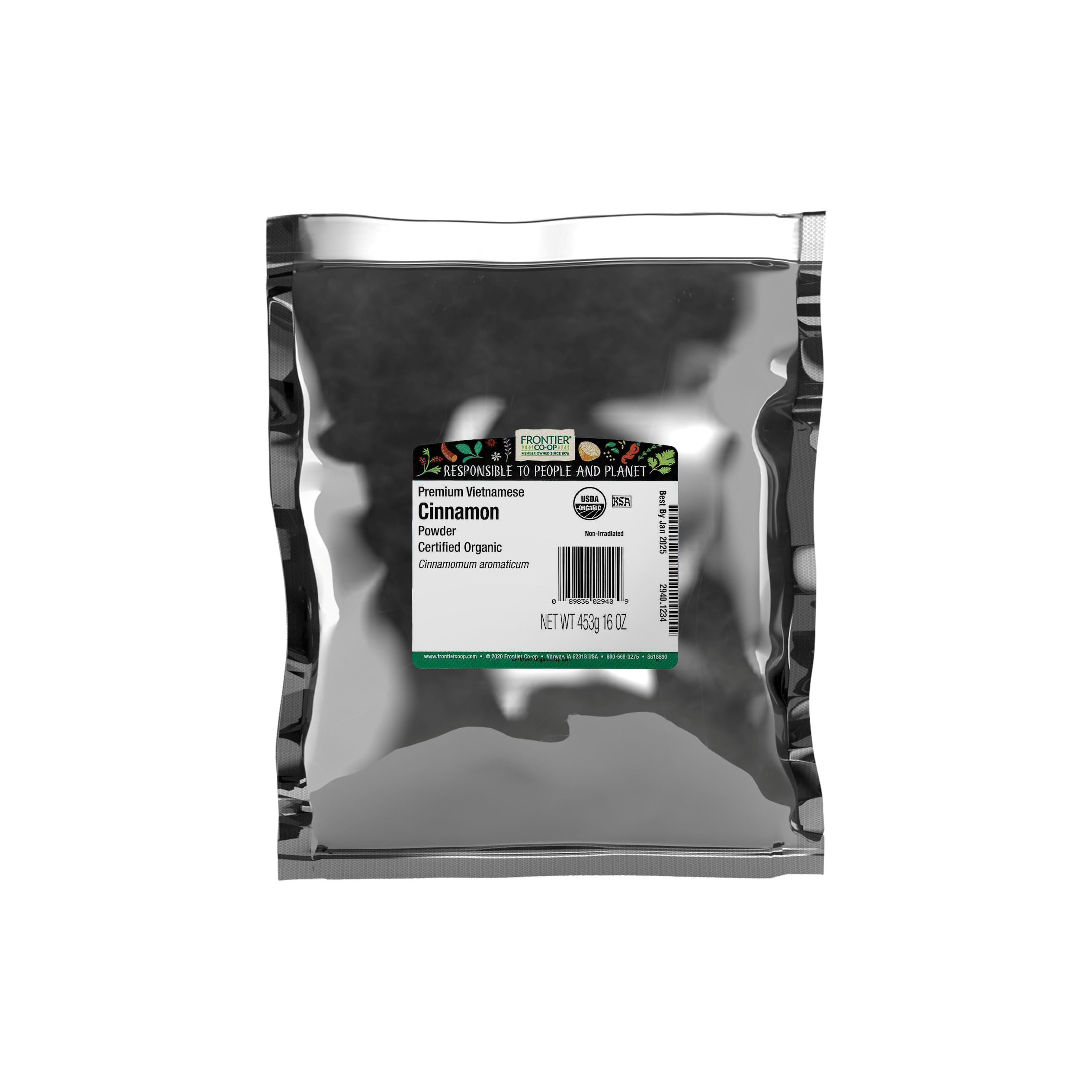 Frontier Organic Ground Vietnamese Cinnamon, 1-Pound Bulk, Premium Quality Cinnamon, Full Balanced Spicy Flavor, Kosher