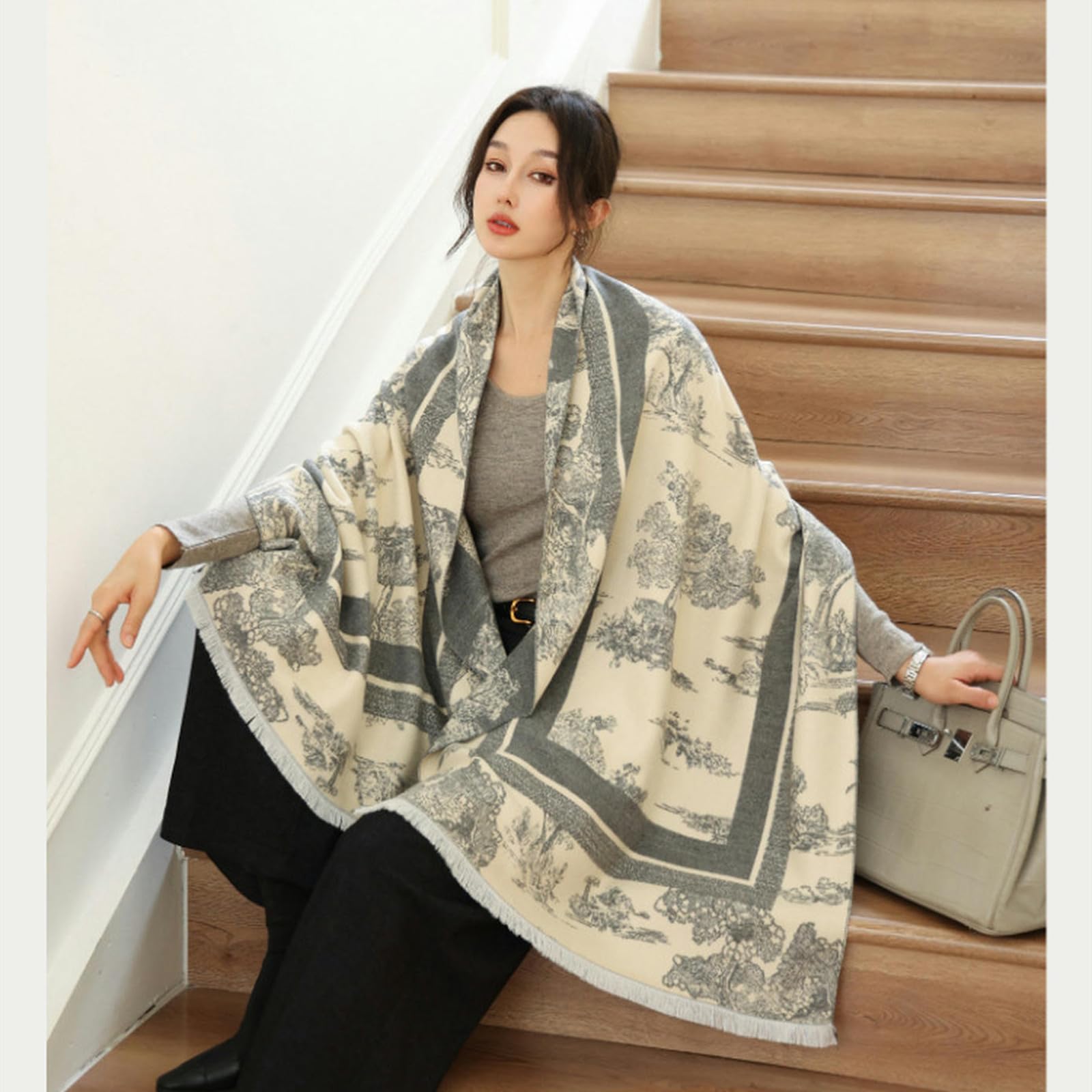Sciarpa Donna Sciarpa da Donna in Cashmere Imitazione Ispessita E Allungata per Mantenere Il da Collo in Lana con Scialle Abbigliamento Esterno Regalo da Donna-Grigio