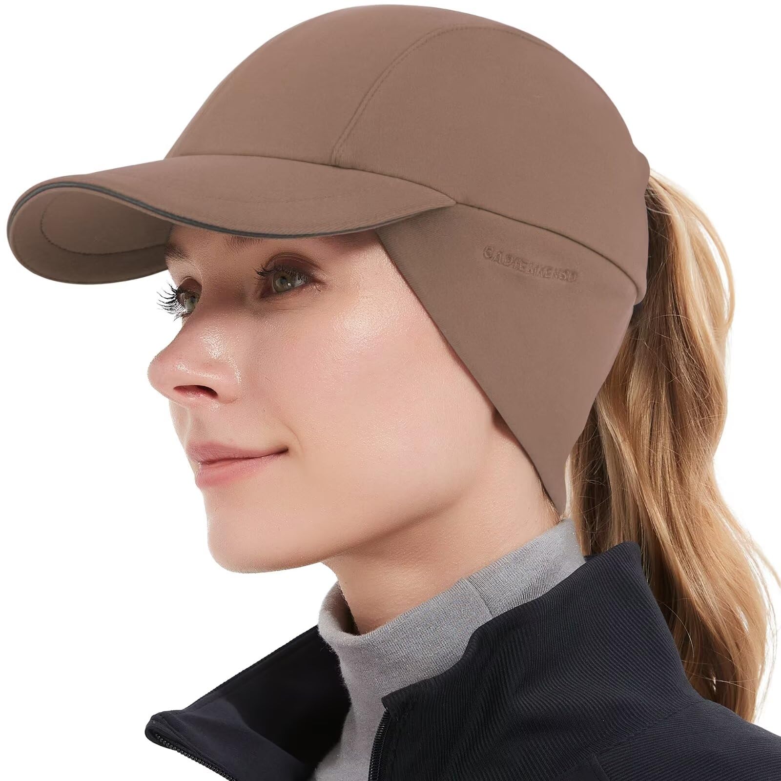 GADIEMKENSD Women's Winter Reflective Fleece Ponytail Hat with Drop Down Ear Warmer