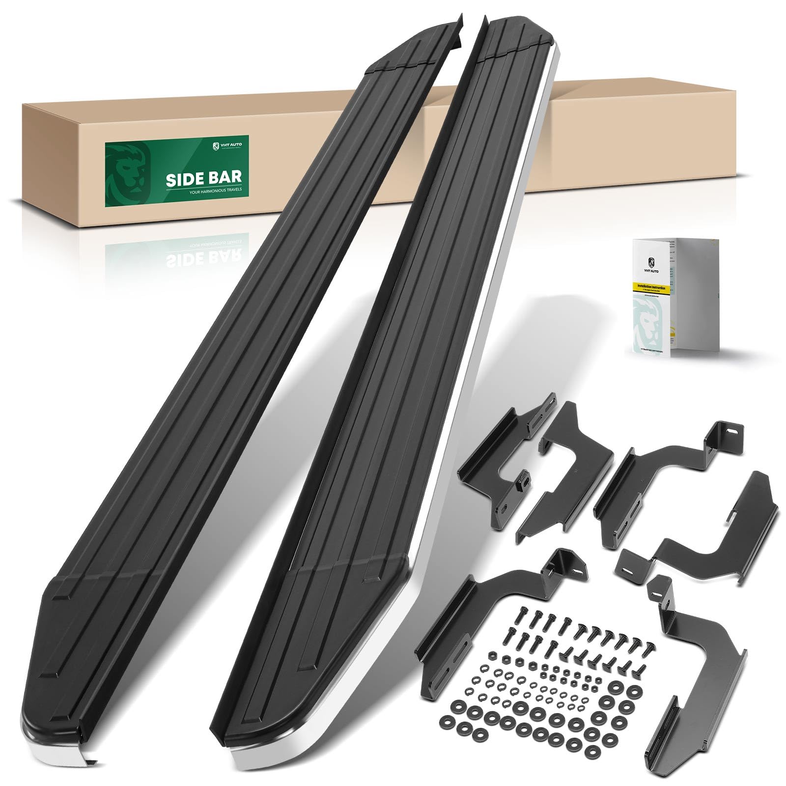 YHTAUTO 5.5" Running Boards Side Steps Compatible with Nissan Pathfinder 2022-2025, Aluminum Black Powder, with Tall Rubber Strip, Cab Side Step Rails