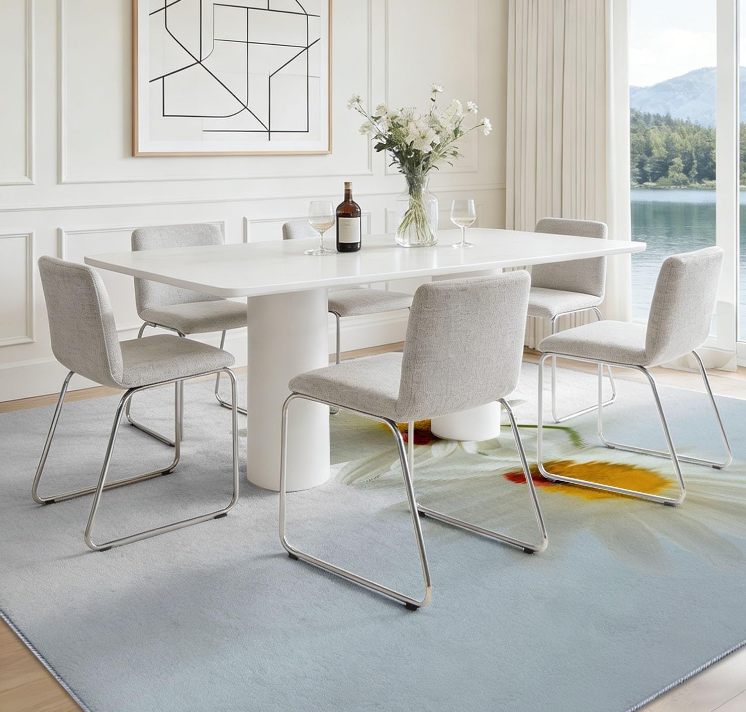 Alfombra de pelo corto lavable 180 x 240 cm Planta Margaritas Escarabajos Alfombra Salón, Fotografía suave antideslizante Moqueta para entrada interior dormitorio cocina habitación infantil