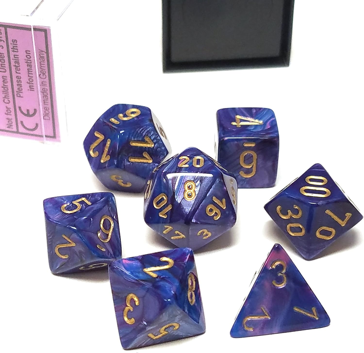 Chessex Dice: Polyhedral 7-Die Lustrous Dice Set - Purple w/gold CHX-27497