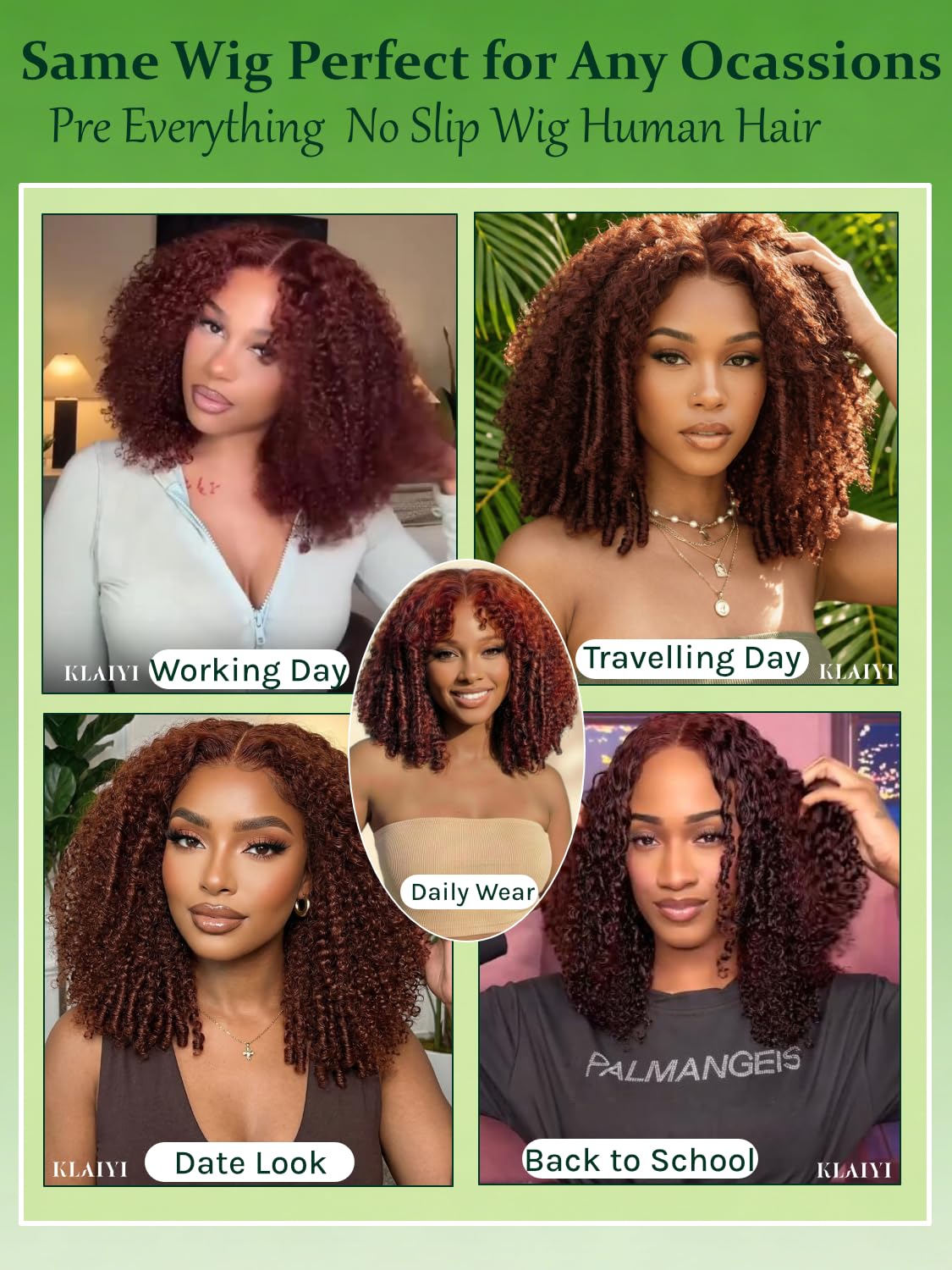 KLAIYI Bye Bye Slip™Reddish Brown Afro Kinky Curly Glueless Precut 13x4 Lace Front Wigs Human Hair Drawstring Pre Plucked Bleached Knots Pre Everything 3S Ready to Wear and Go Beginner Wig 180% 16Inch