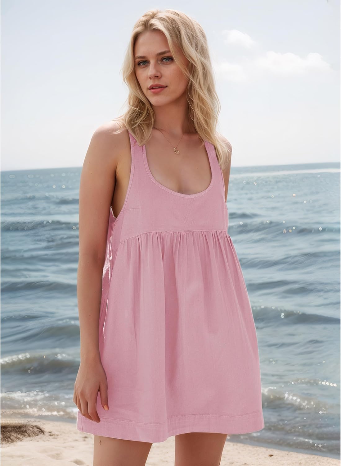 Women's Summer Babydoll Mini Dress Sleeveless Open Back Tank Scoop Neck Casual Dress with Pockets Flowy Sundress 2026 - Image 5