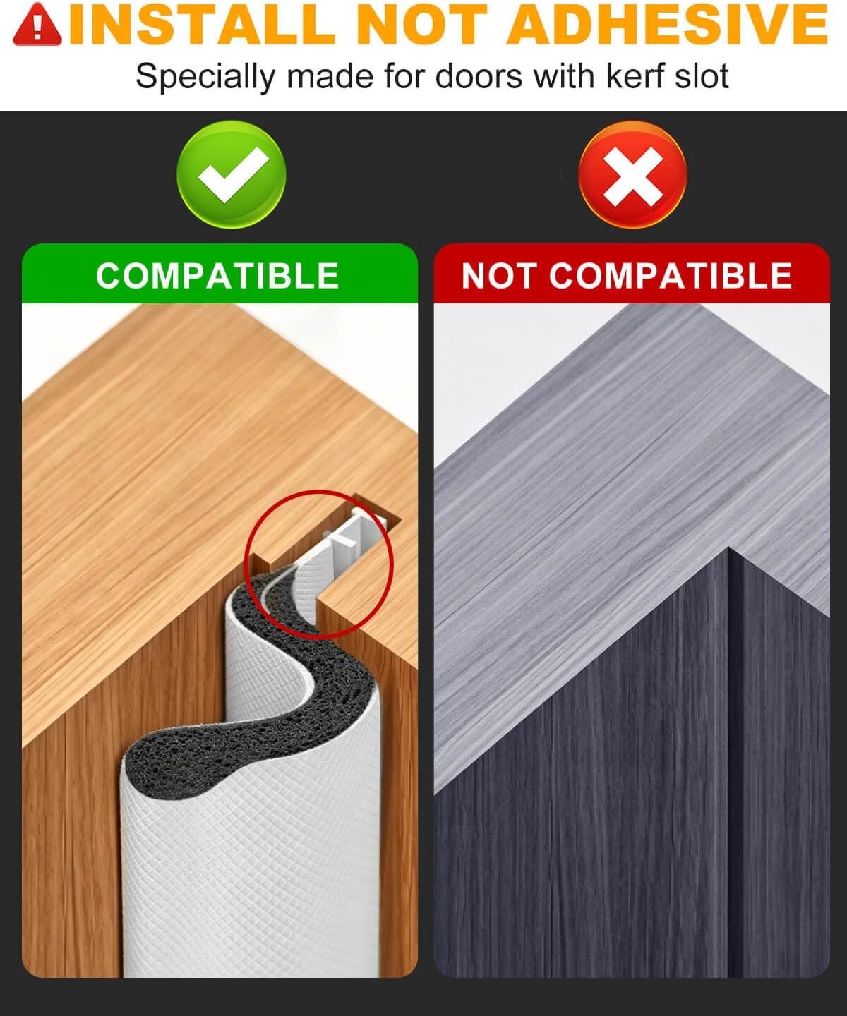 19.7 Feet Door Weather Stripping, Kerf Door Seal Strip, V-Shaped Foam Exterior Door Frame Weather Stripping for Doors and Windows, Card Slot Installation, Easy Cut to Size, White
