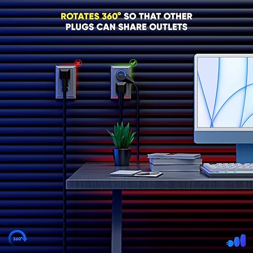 Miniatura 2 de Maximm Cable de extensión de enchufe plano giratorio de 360 de 2 pies, cable de alimentación de 3 clavijas, cable de alimentación de 16 Awg, paquete