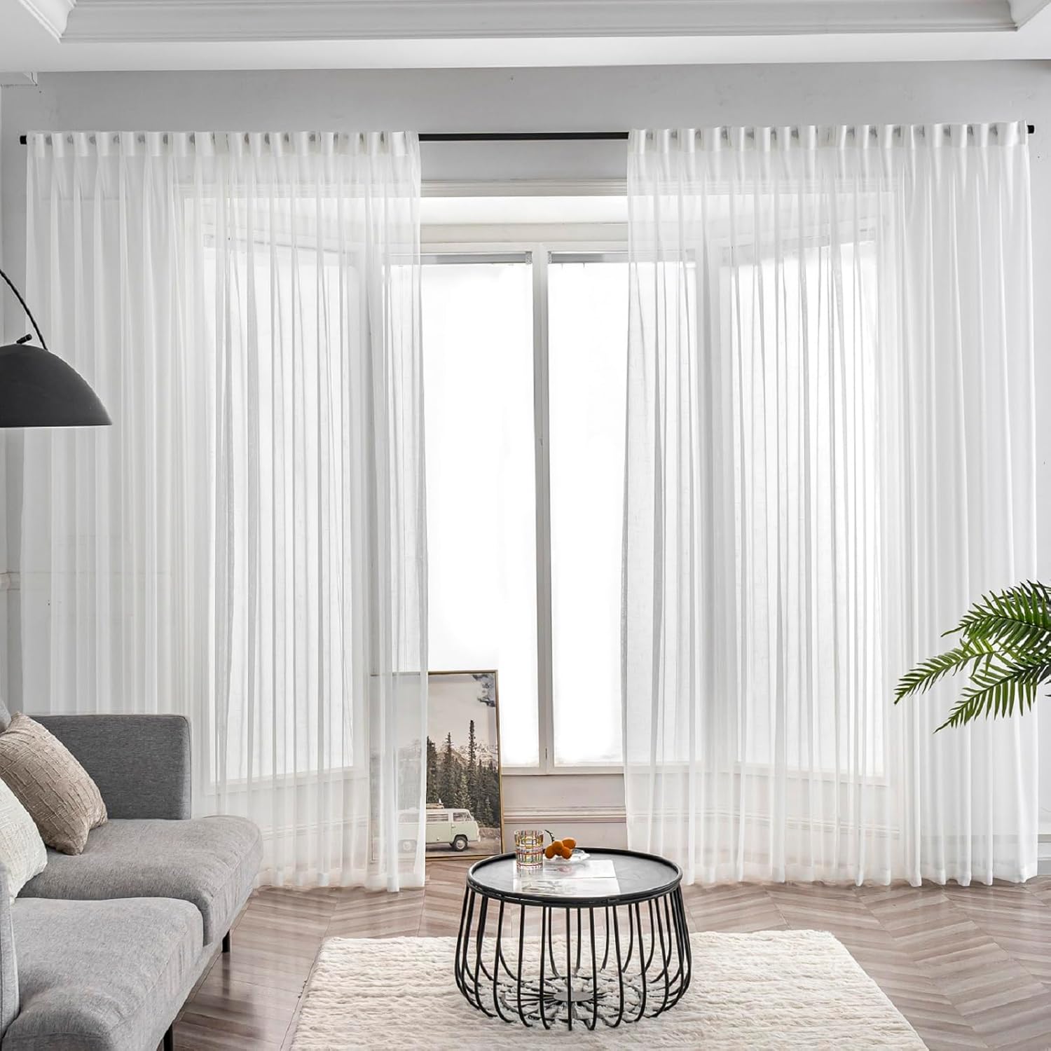 Off White Pinch Pleated Sheer Curtain 84 Inches Long 1 Panel, Thin Textured Linen Look Sliding Glass Door Ceiling Curtain, Rustic Living Room Curtains & Drapes, Window Treatments Decor