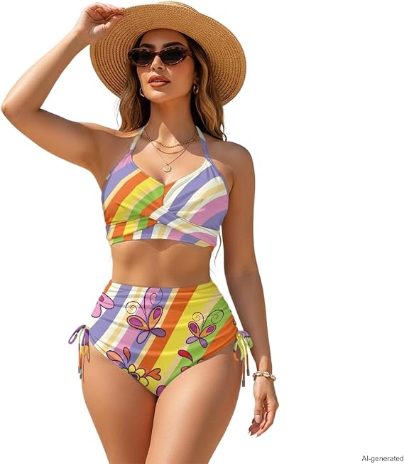 Two Piece Bikini Set for Women Sexy Bathing Suit Ruched Swimsuit Tie Two Sides Bottom Swimwear XS-3XL
