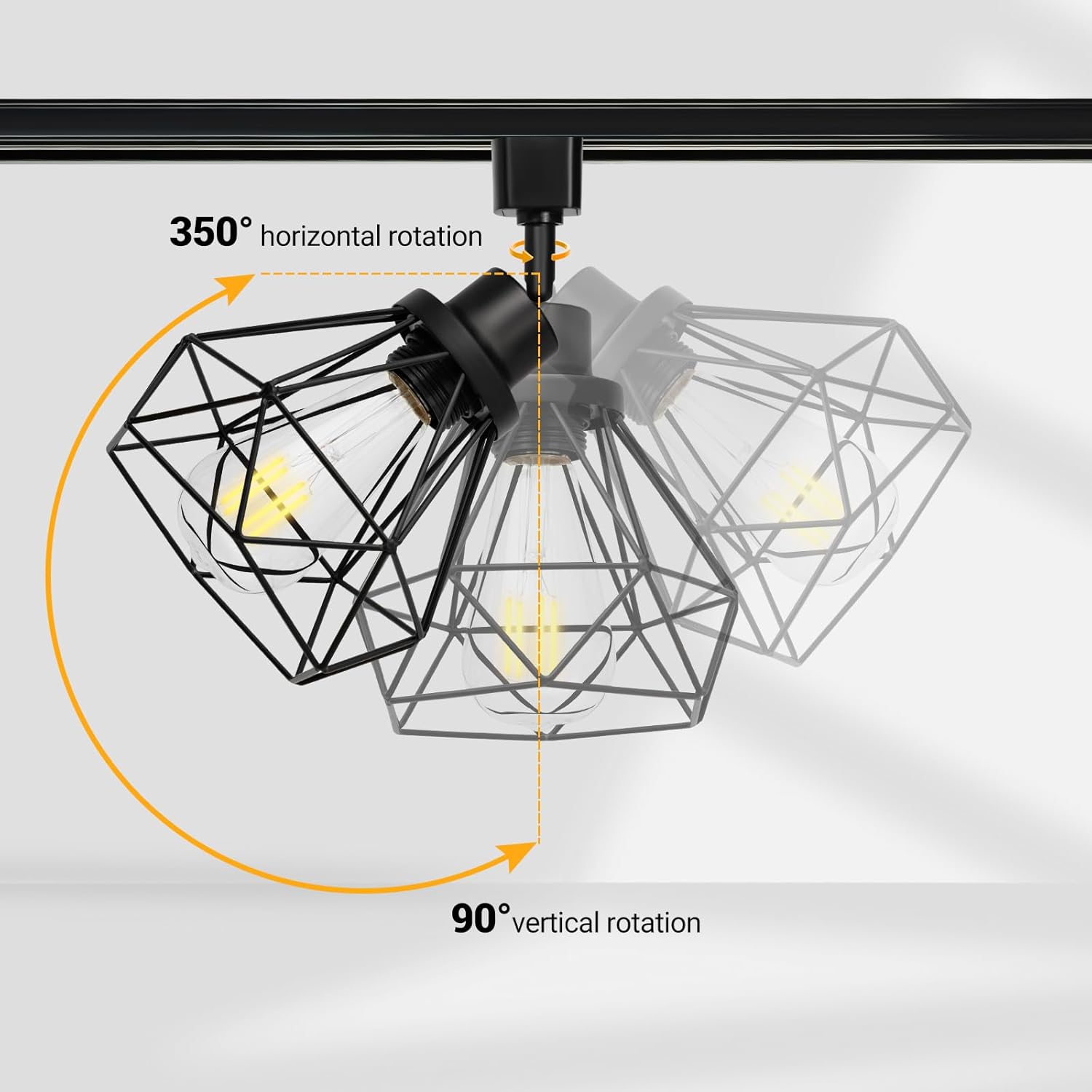 E26 Track Lighting Heads with Metal Cage, H Type LED Track Light Heads Compatible with H Type Track Rails, E26 Base Adapter Ceiling Light Fixture Direction Adjustable, Black (No Bulbs)