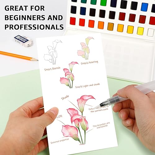 Miniatura 6 de ABEIER Juego de pintura de acuarela de viaje, 36 colores en caja portátil con pincel de agua y papeles de acuarela, kit de inicio perfecto para