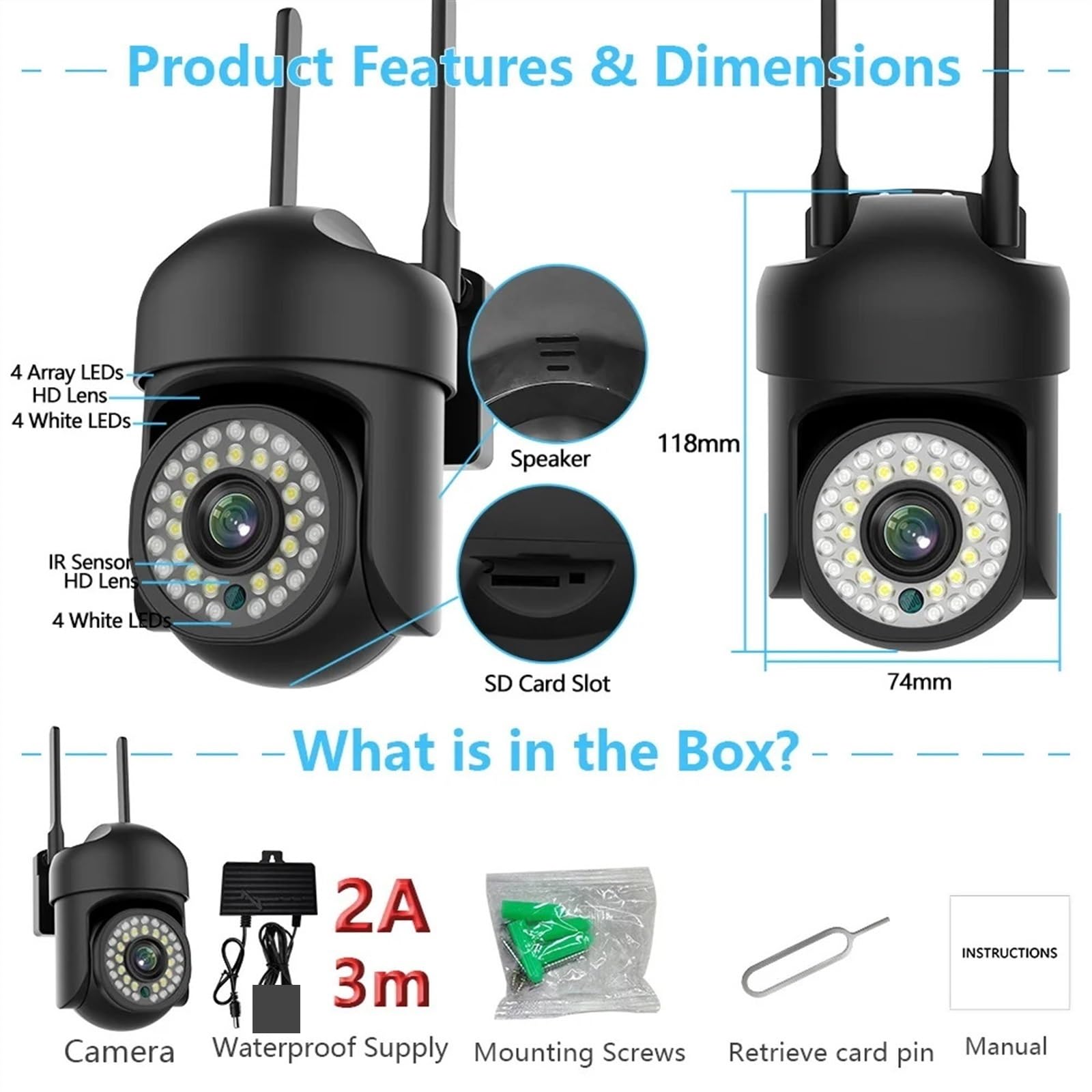Telecamera di Sorveglianza, Telecamera PTZ esterna 5MP 5G Visione notturna a infrarossi HD AI Monitoraggio automatico della sicurezza umana 2.4