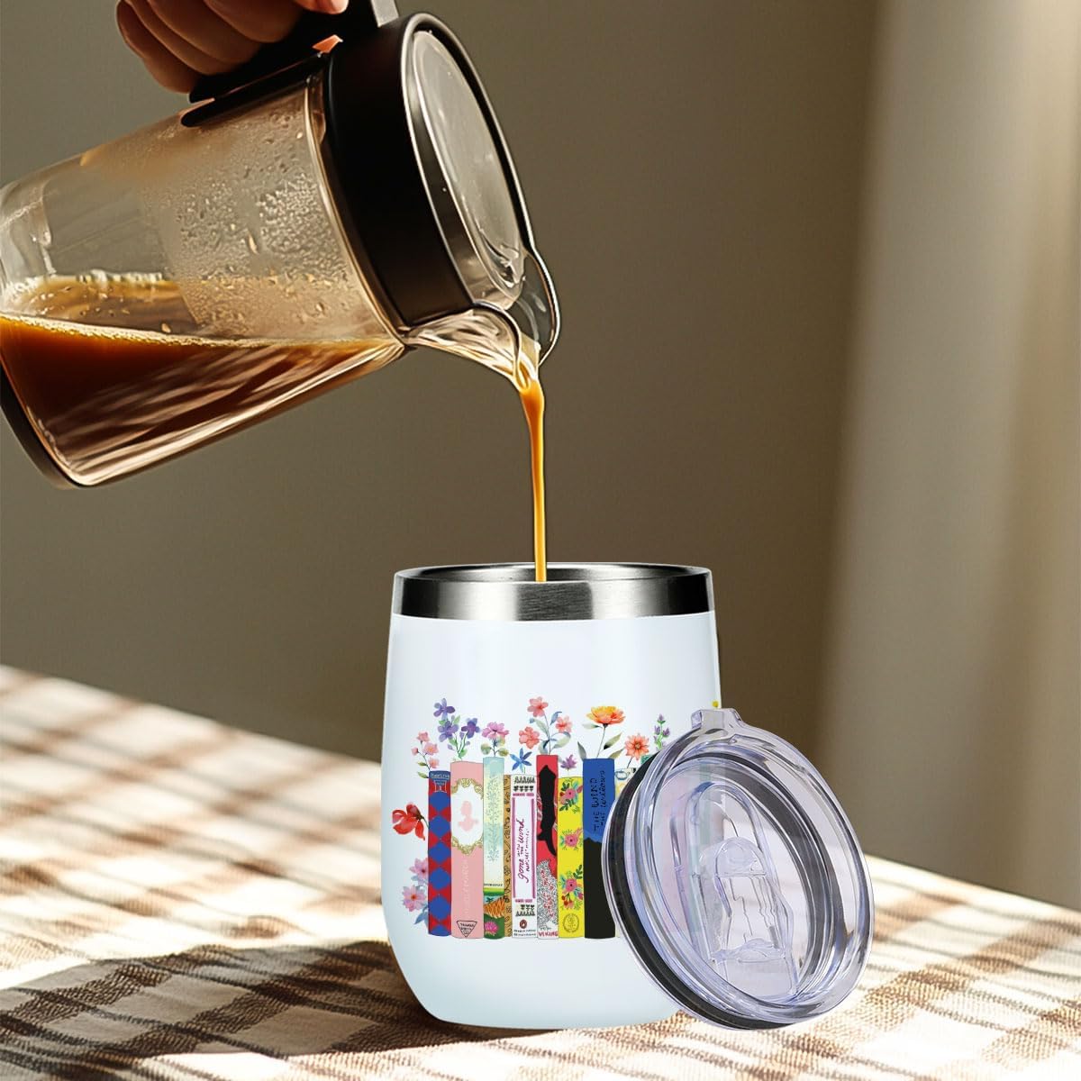 Wine Tumbler, 12 oz Coffee Mug Travel Insulated Cup Vacuum Wine Glass with Lid, Book Lovers Gifts Birthday Christmas Reading Book Accessories Bookish Librarian Gifts for Women Girls Teacher Therapist - Image 6