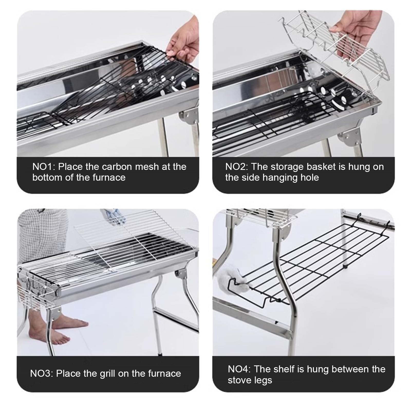 Grill per Barbecue in Acciaio Inossidabile, BBQ Carbone Pieghevole e Grill Portatile, Ottimo per Il Tailgating da Picnic da Picnic da Campeggio da Cucina Esterno,