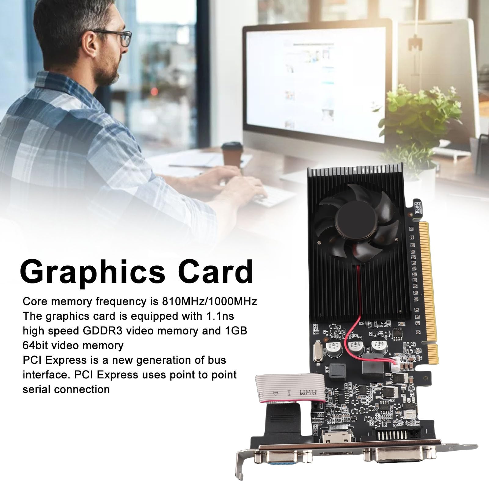 Tarjeta Gráfica de Juego, Tarjeta Gráfica PCI Express 810MHz 1000MHz 2560x1600, Interfaz VGA DVI HDMI, para Uso de Oficina de Vídeo HD