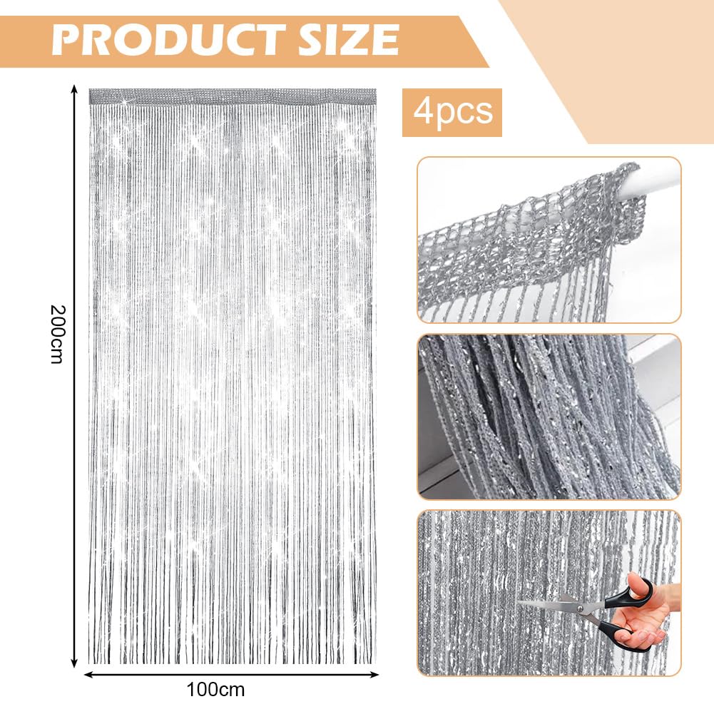 4 Tende a Fili Divisorie 100x200 cm, Decorazione con Perline e Brillantini, Adatte per Porte Finestre Matrimoni e Feste