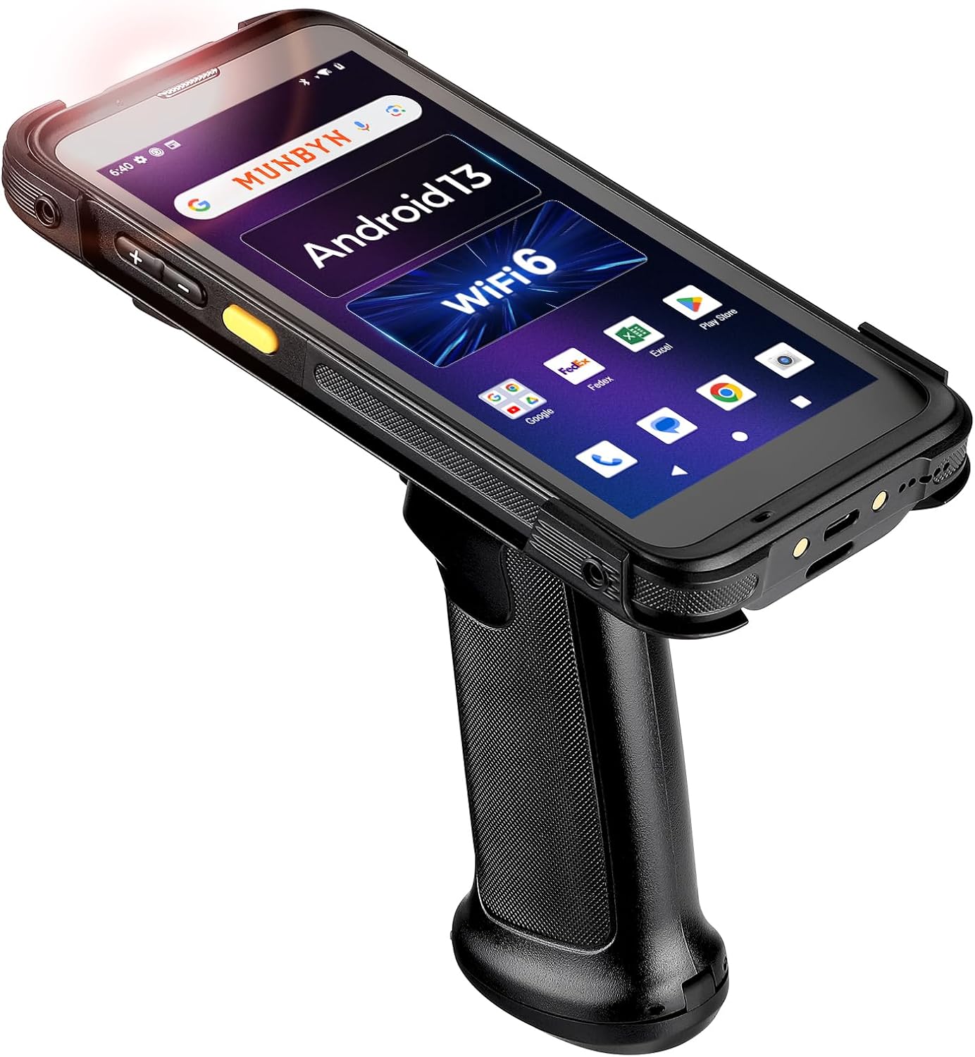 MUNBYN Pistol Grip for IPDA101 Only Android Barcode Scanner, Wi-Fi 6 4G, 5.5", Equip with Data Terminal SE4710 Zebra Scanner, Support Battery Installation, Spare Part Only
