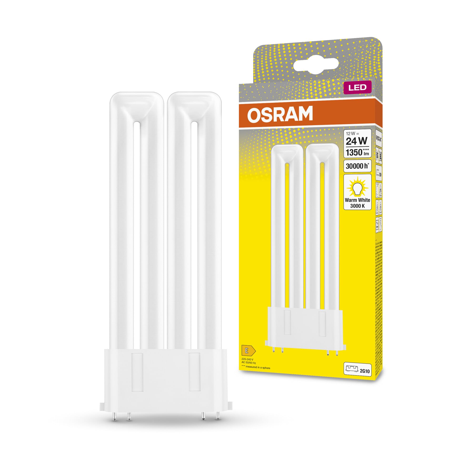 OSRAM Dulux Led F24 Em, 2G10, 12W, 1350Lm, 3000K, Warm White Light Color, Led Replacement for Conventional Compact Fluorescents with A 4-Pin 2G10 Plug-in Base, Extremely Long Life, No Warm-Up Time