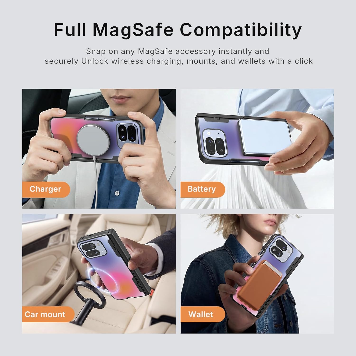 Rosarnnah Magnetic for Google Pixel 10 Pro Fold Case with Magsafe - Built-in [Screen Protector] [Hinge Protection] [Kickstand] - Full Body Protective Phone Case - Fade Out Black