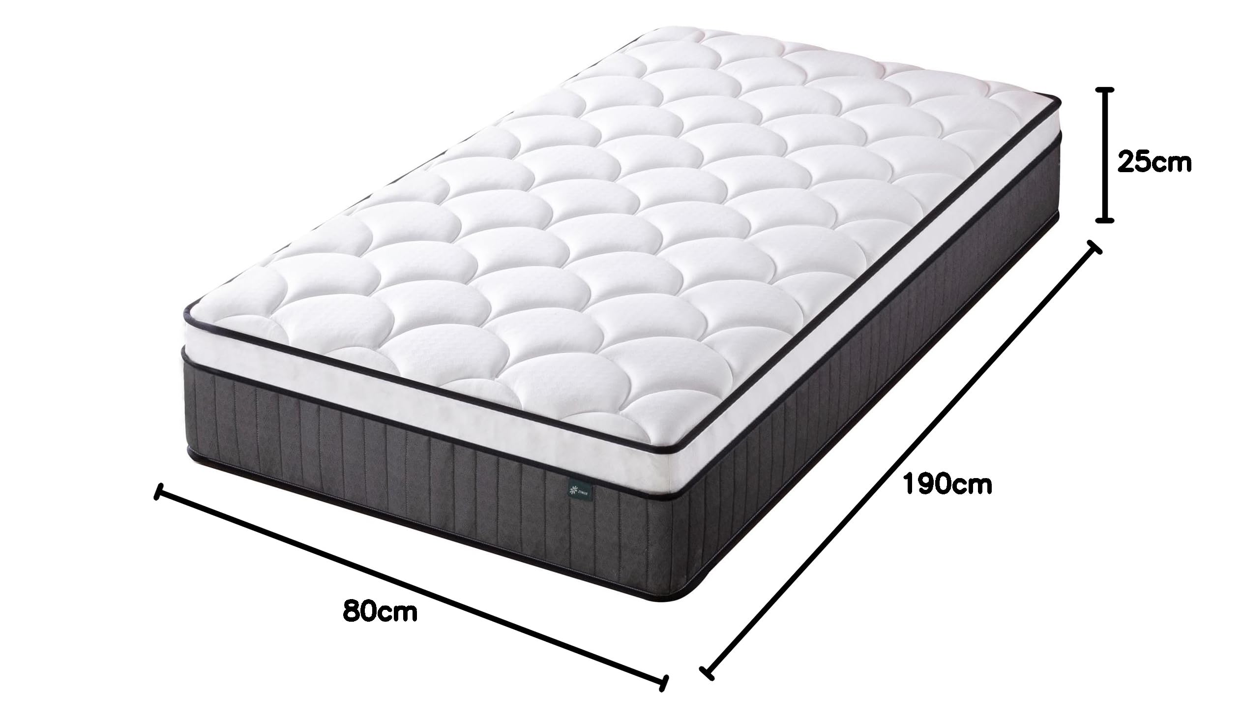 Zinus Materasso Singolo 80x190 cm - Hybrid - Altezza 25 cm - Tight Top - Materasso Memory Foam e Molle Insacchettate - Certificato OEKO-TEX - Comfort Ergonomico