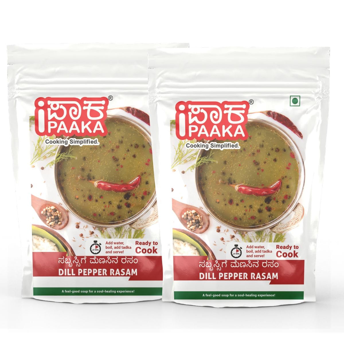 iPaaka Dill Pepper Rasam 100g (Pack of 2) Ready in 10 Mins Freshly Ground Instant Mix with Nutrition Rich Dill Instant Soup Chemical Free Healthy Just Like Homemade