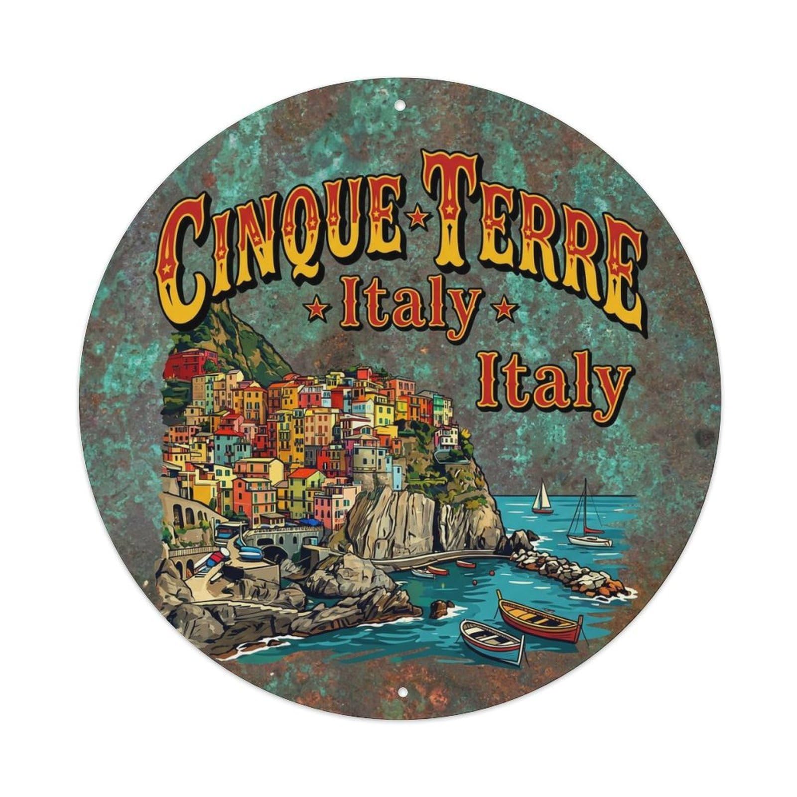 Vintage Travel Cinque Terre Italy Hull Metal Tin Sign