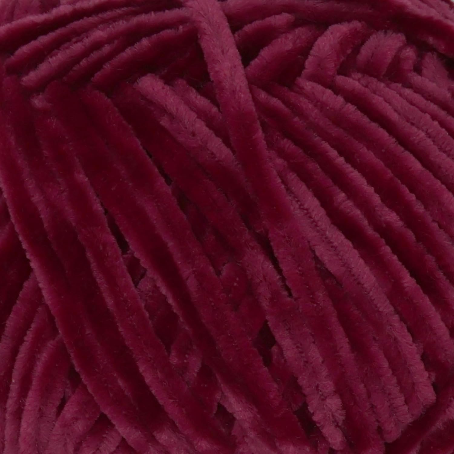 JubileeYarn Chenille Yarn - 100g/Skein Worsted Weight - Jasper - Dark Purple Burgundy Velvet - 4 Skeins