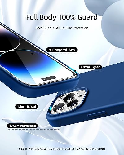 Miniatura 2 de Funda 3 en 1 para iPhone 14 Pro, silicona líquida con 2 protectores de pantalla y 2 protectores de cámara Funda protectora de cuerpo completo para