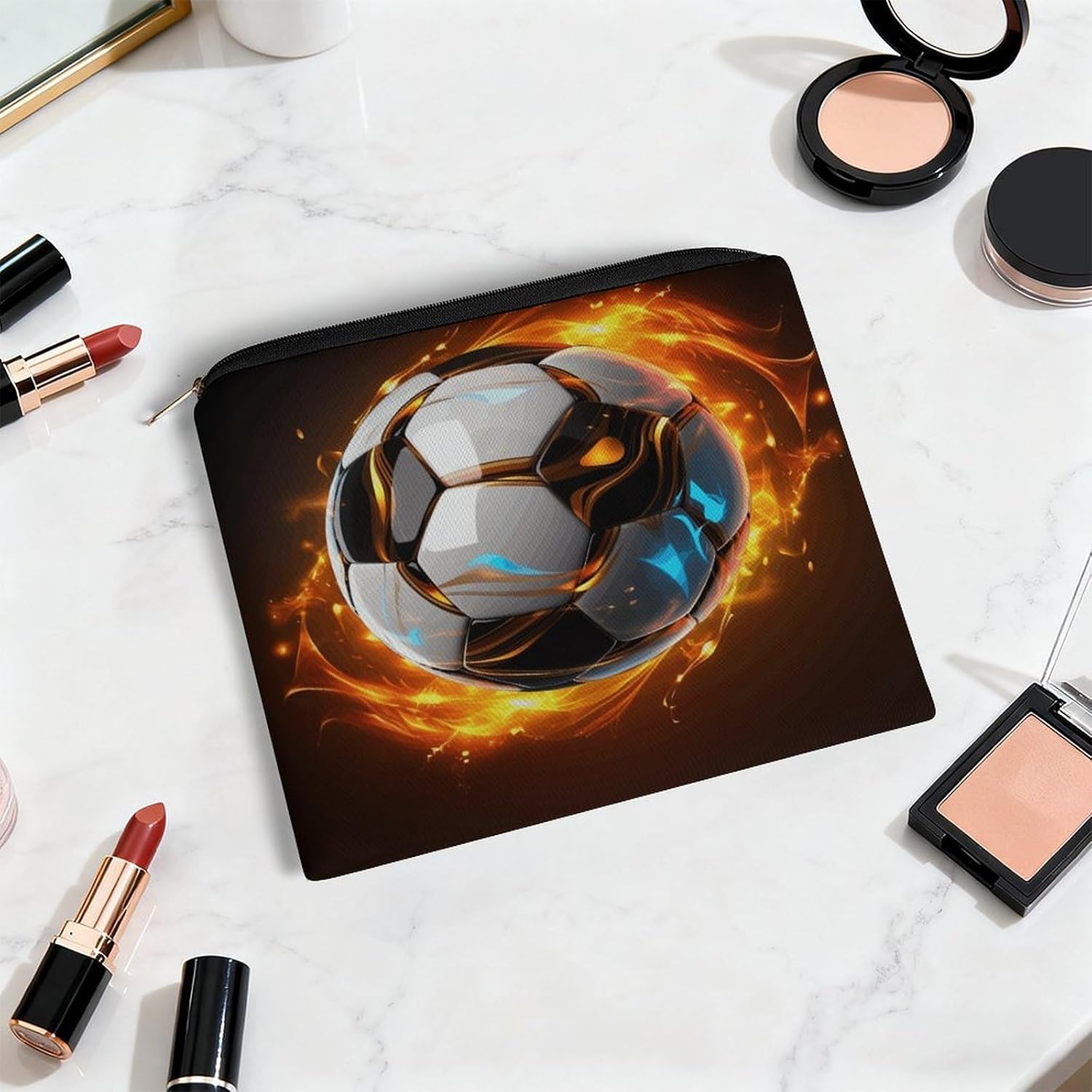 Cool Soccer Ball Makeup Bag Fashion Large Capacity Cosmetic Bag Luxury Polyester Travel Toiletry Bags Cute Zipper Pouch Aesthetic Accessories Storage Bags for Women & Gifts image 5