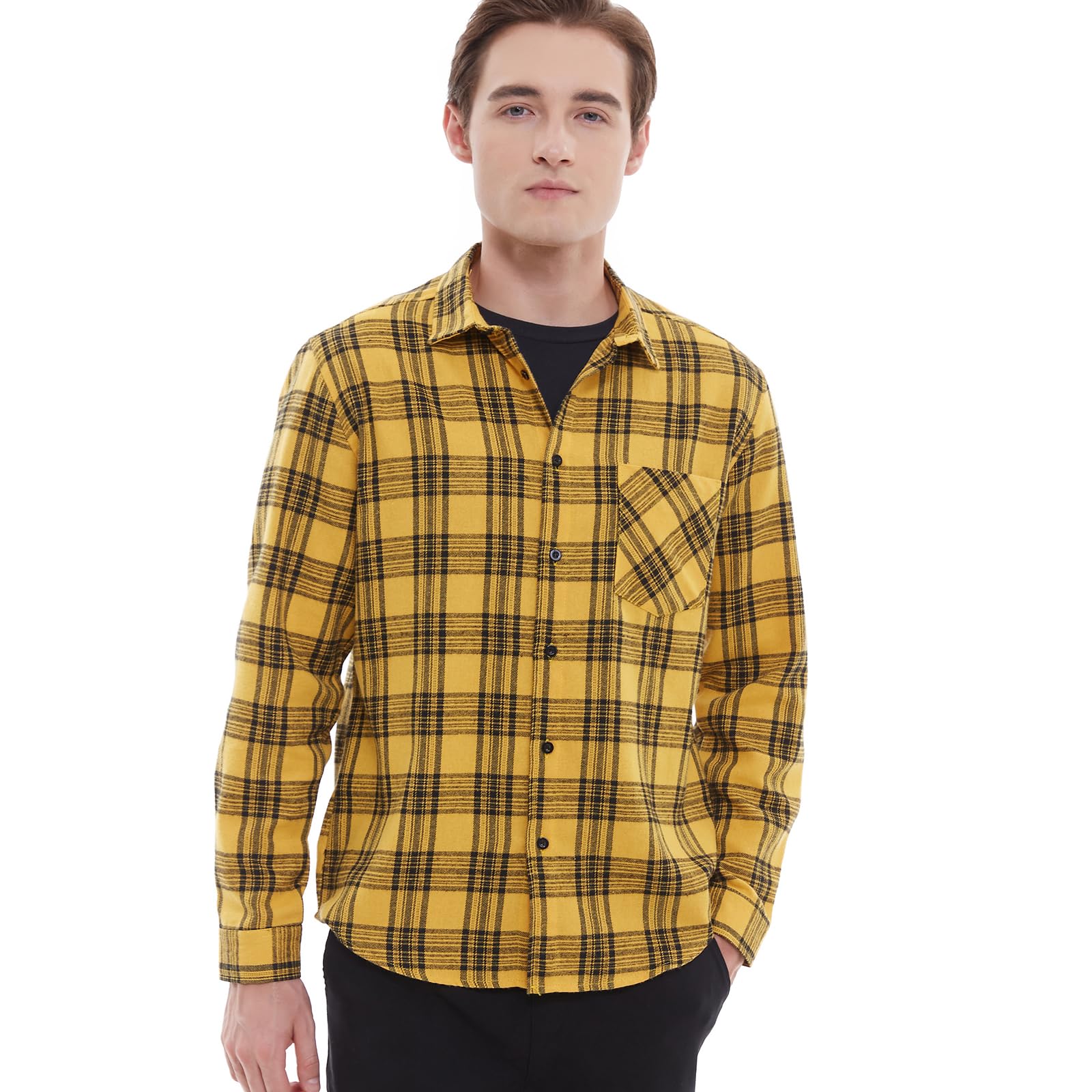 MCULIVOD Men's Plaid Flannel Button Down Long Sleeve Work Casual Shirt