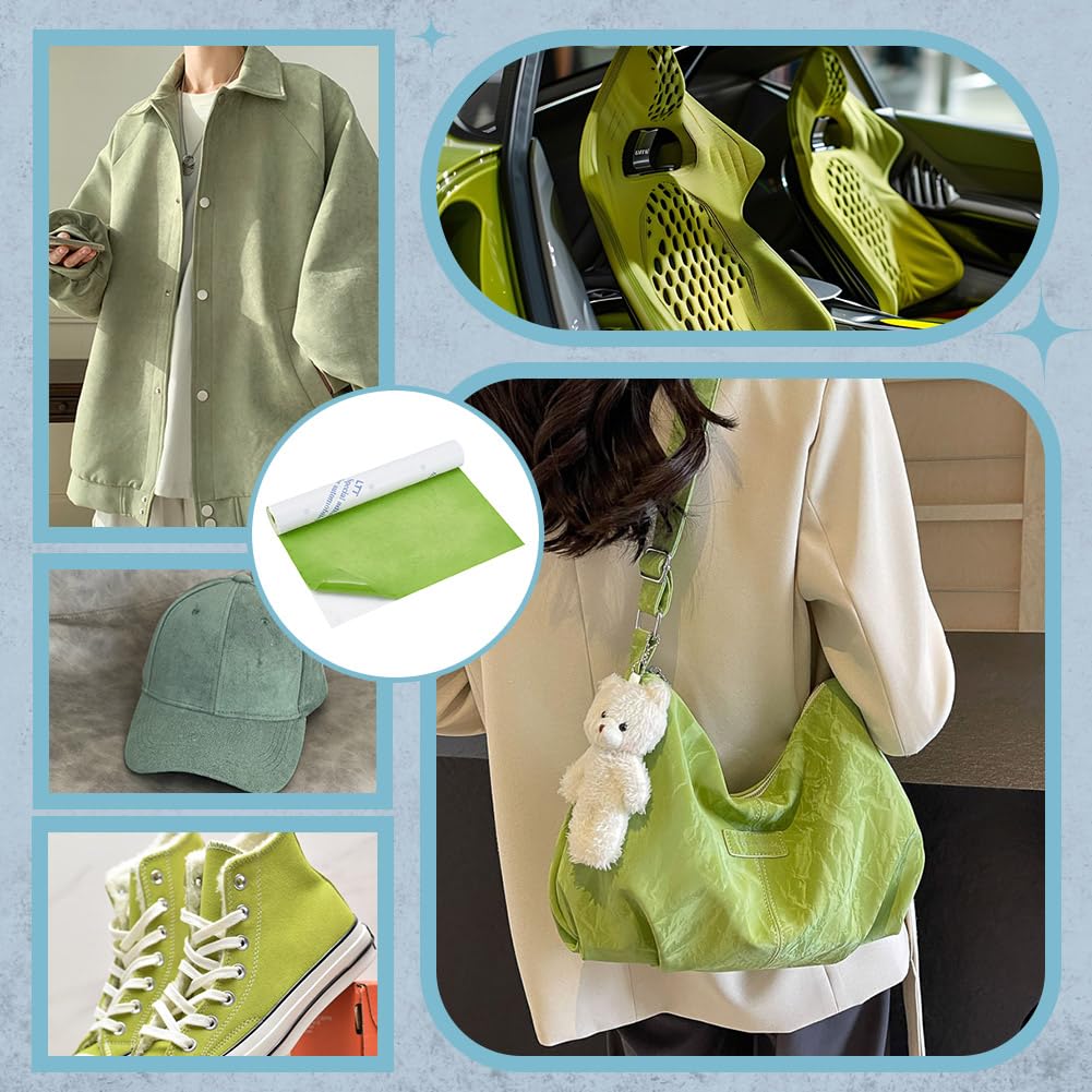 NBEADS 1.64 Yards Suede Wrap for Car Interior, 12.4Inch Lime Green Self-Adhesive Suede Fabric Roll with Adhesive Backing Repair Material for Sofa Patches Car Seat Bed Leather Decor