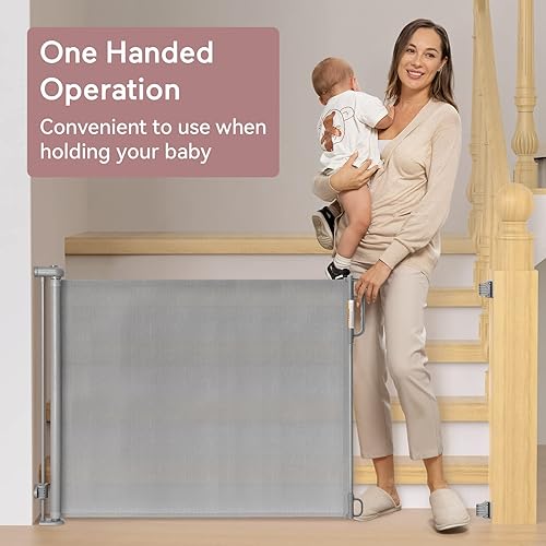 Miniatura 4 de Momcozy Puerta retráctil para bebé, puerta de malla para bebés o puerta de malla para perros, 33 pulgadas de alto, se extiende hasta 71 pulgadas de