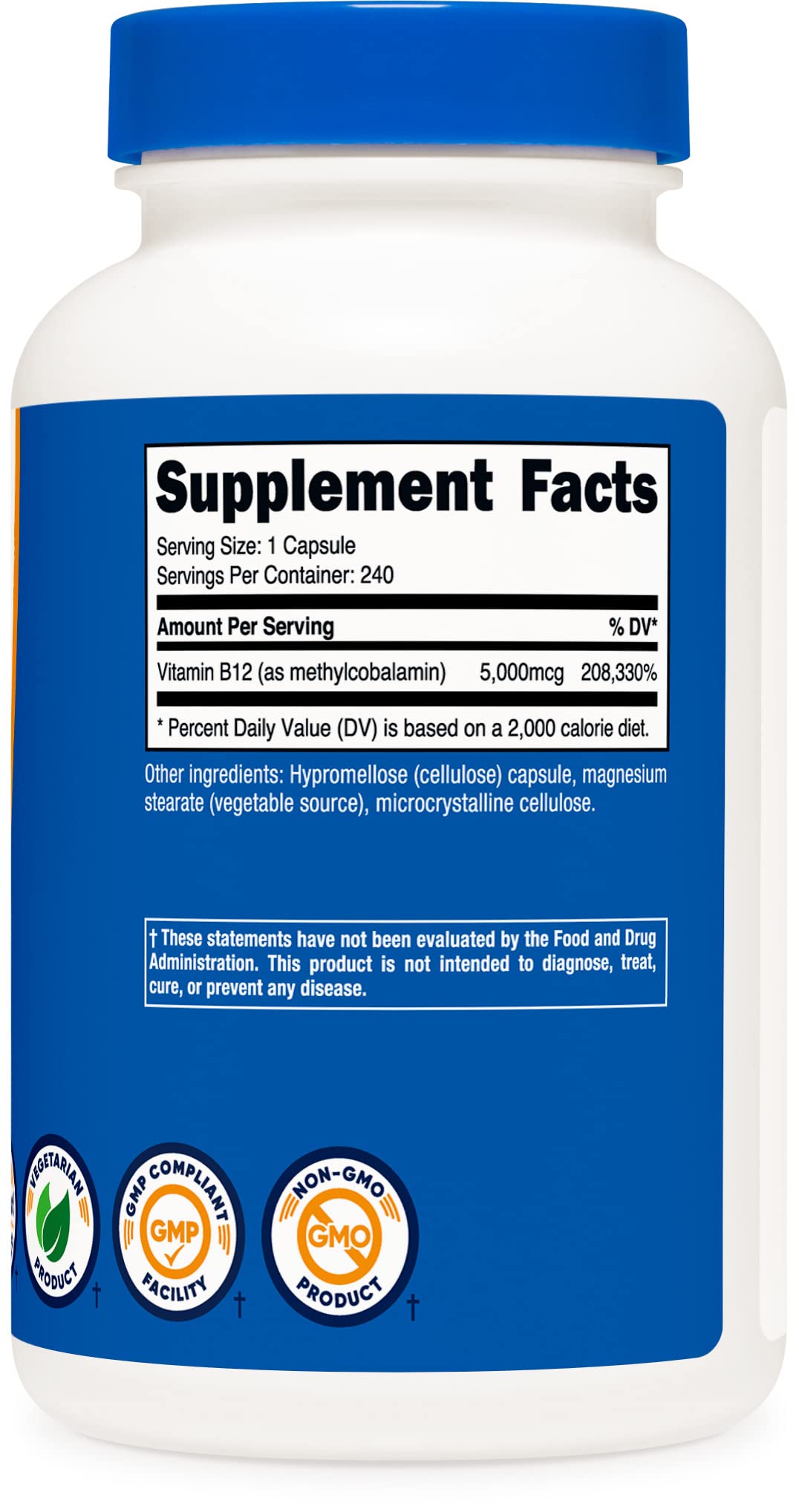Nutricost Vitamin B12 (Methylcobalamin) 5000mcg, 240 Capsules, Gluten Free — Amazon image 4