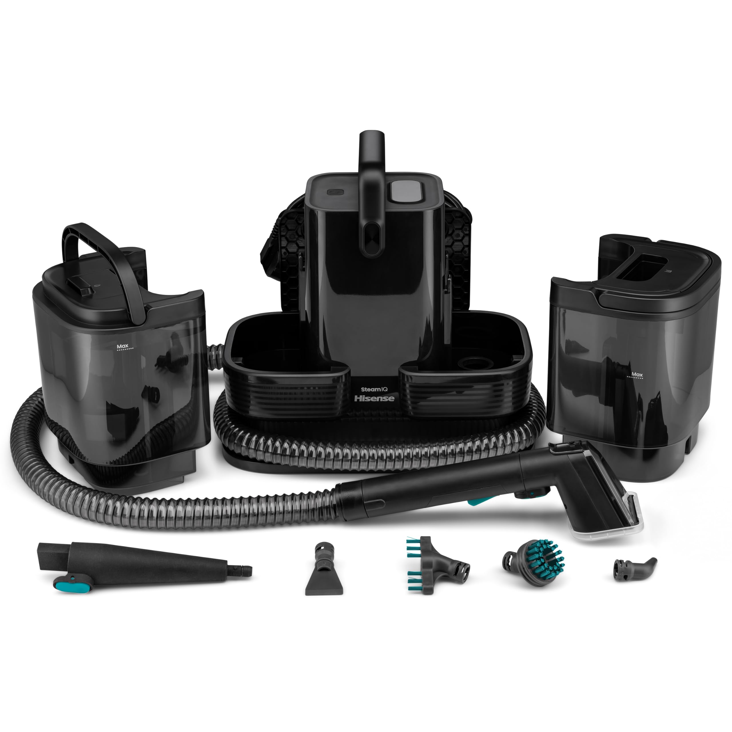 Hisense HSSC007A Dampfreiniger/ 1,8 L Wassertank/ 1500 W/ 2 in 1 Flecken- und Dampfreiniger/ 4 Reinigungsmodi/Kompakt/Selbstreinigungsfunktion/Fugenbürste, Detaildüse, Schaber und Universalbürste
