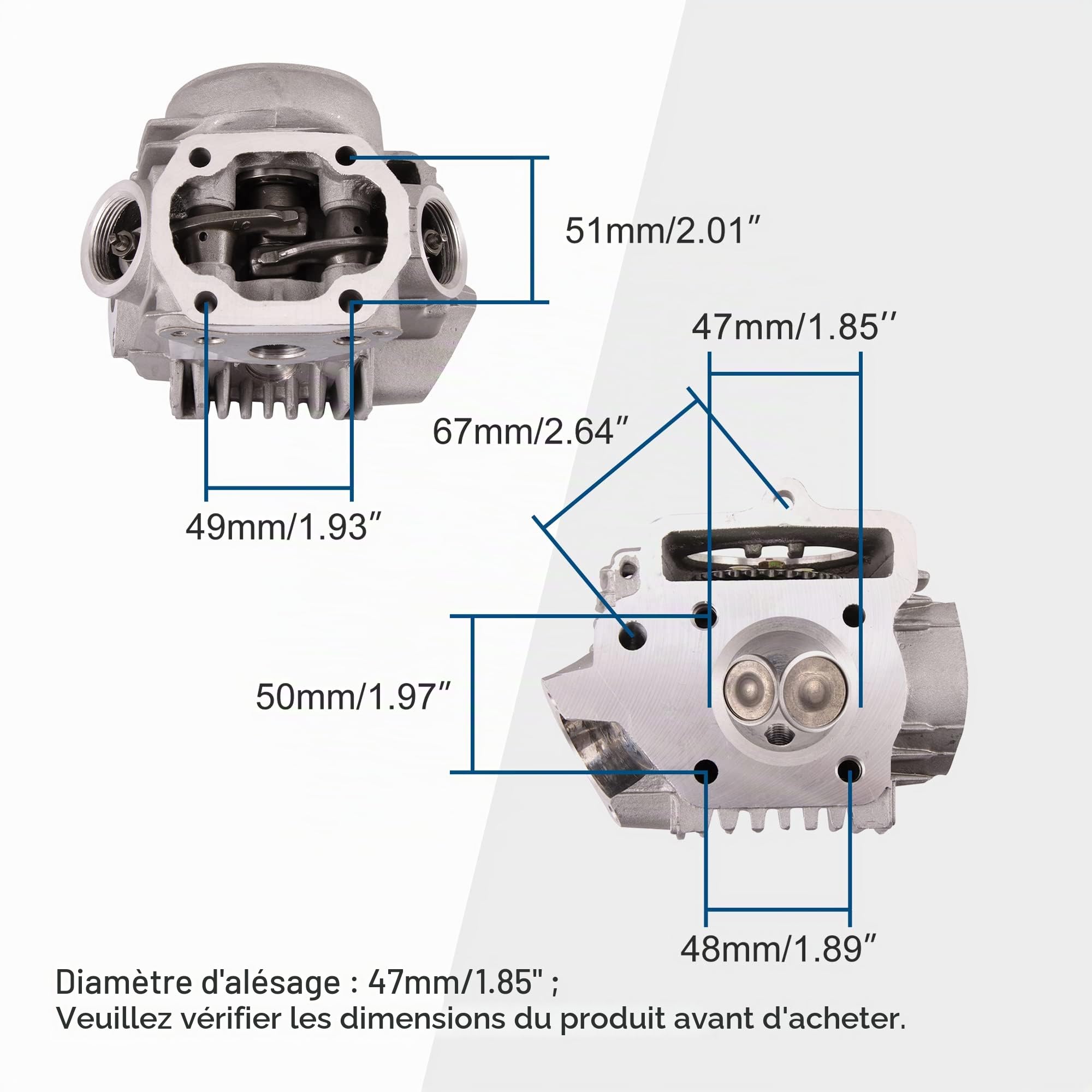 GOOFIT 47mm Culasse 70cc Compatible avec Remplacement pour ATC70 CRF70 CT70 TRX70 XR70 Moto Dirt Bike Parts