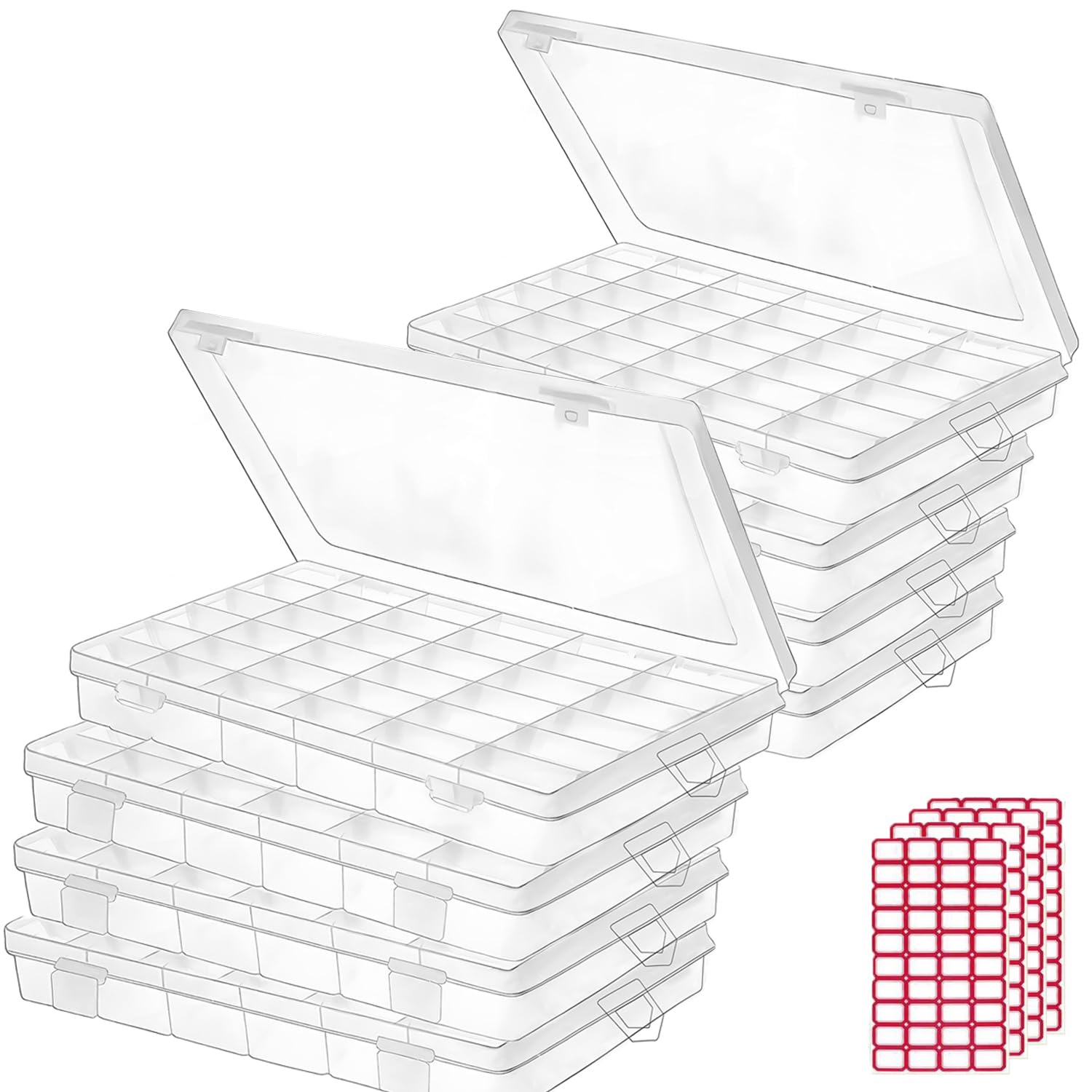 Budreu 8pack 36 Grids Plastic Clear Organizer Box bead Storage Containers with Adjustable Dividers for Craft Jewelry Fishing Tackles Parts Storage