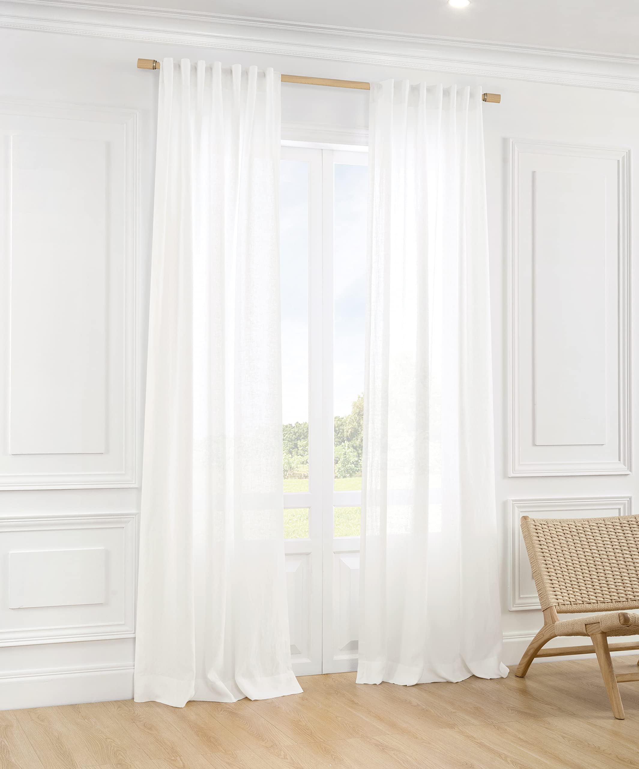 ATLINIA 100% Leinen Transparent Vorhang Weiß - 1er Set Fenster Leinen Gardinen ösen Deko Schlaufenschal for Wohnzimmer Bedroom Modern Wetterfest Outdoor Farmhouse Curtasin 160 cm