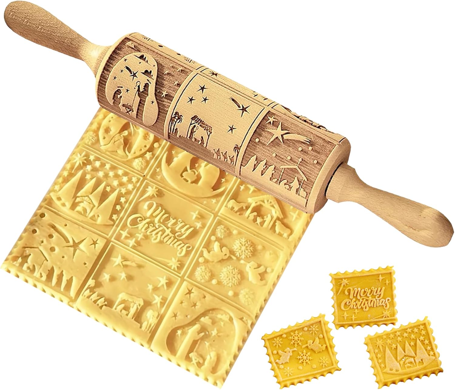 Christmas Rolling Pin, 14inch Nativity Scene Pattern Wooden