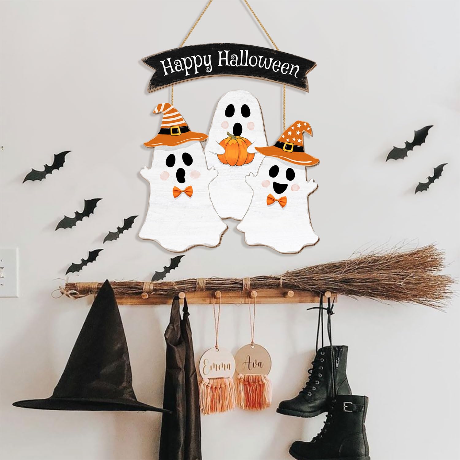 Halloween Boo-Holzschilder Set – 3 Stück Zum Aufhängen | Türschilder Für Gruselparty, Wand- & Fensterdeko