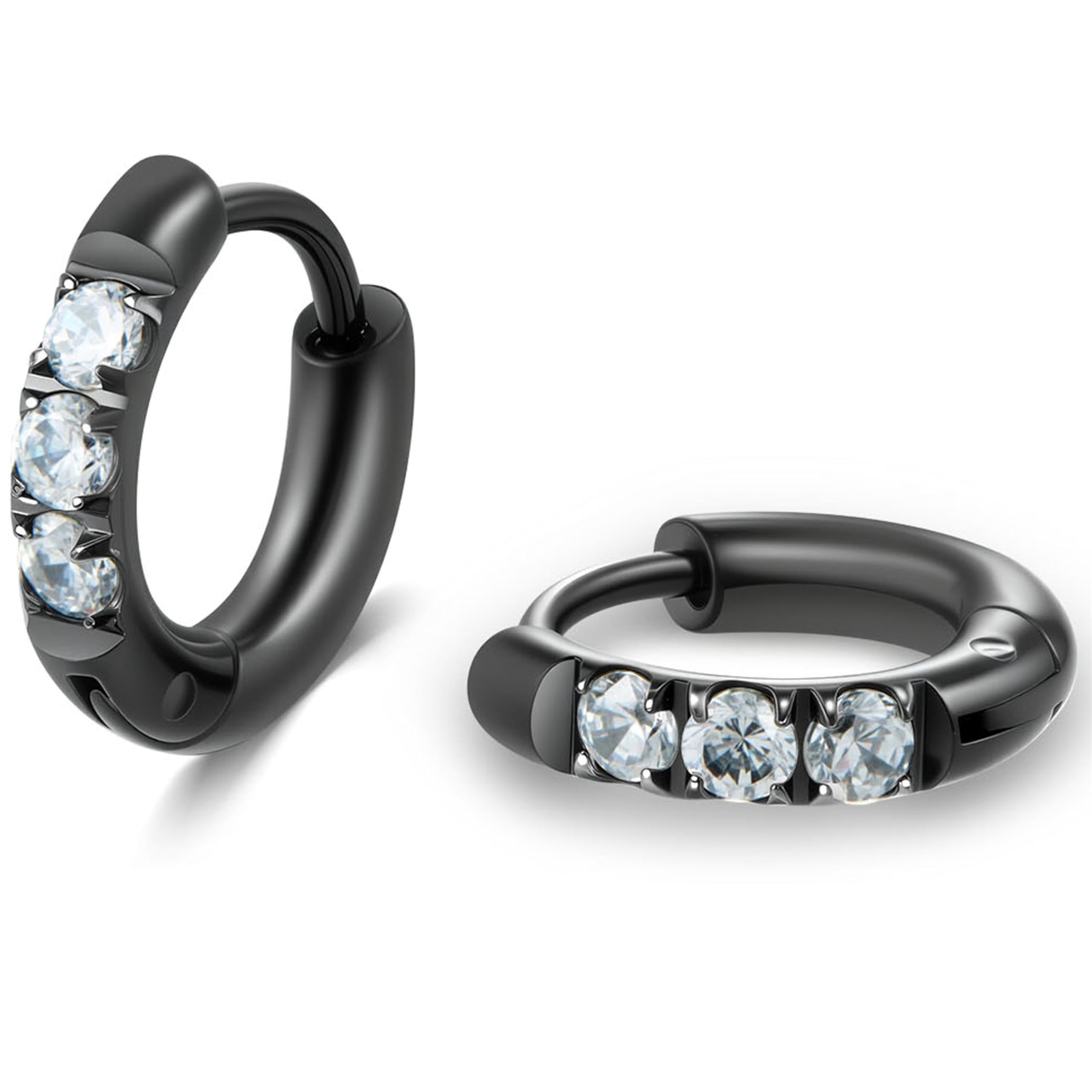 Hypoallergenic Unisex Surgical Steel Small Cubic Zirconia Huggie Hoop Earring, Color Gold - Silver - Rose Gold - Black - Rainbow, Size 6mm- 12mm Safe for Sensitive Ear