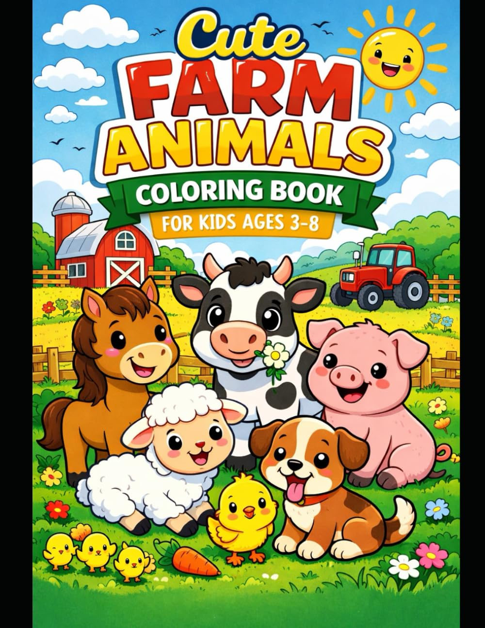 Cute Farm Animals Coloring Book for Kids Ages 3–8: A Fun and Educational Coloring Book with Cute Farm Animals