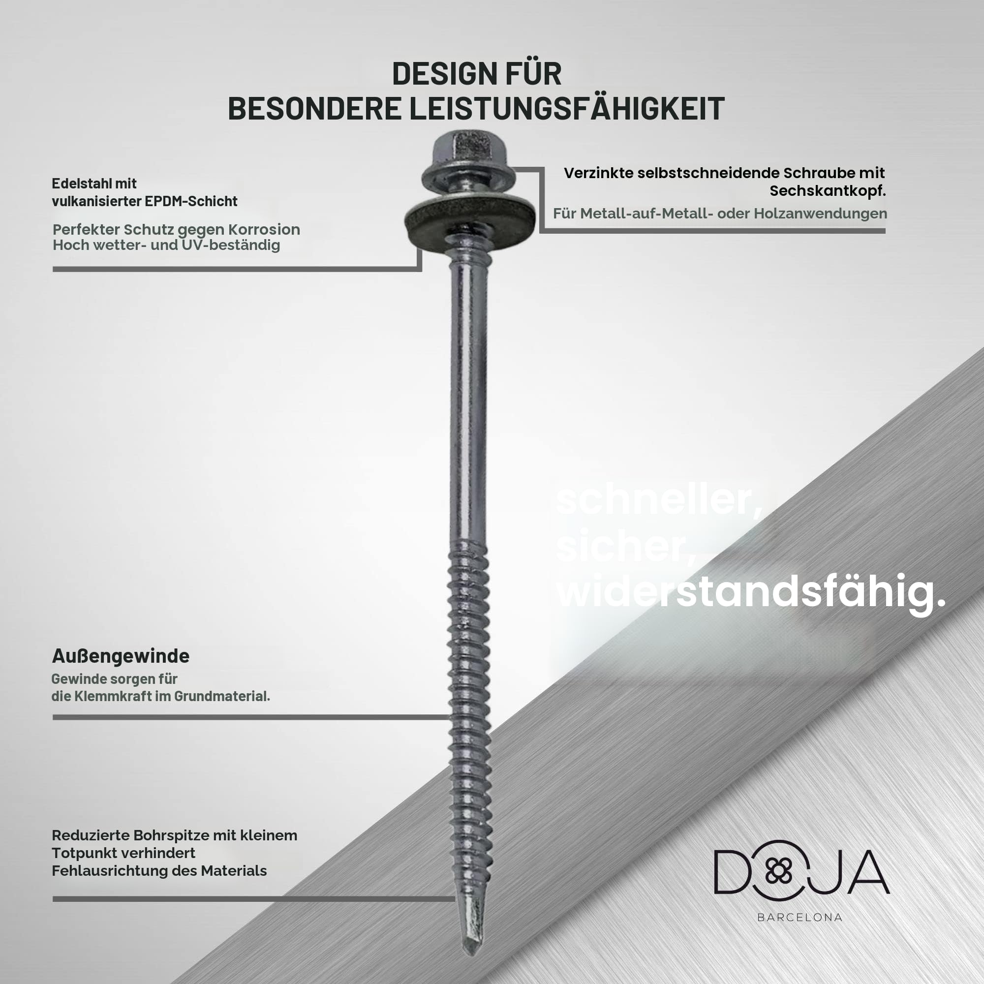 DOJA INDUSTRIAL | SELBSTSCHNEIDENDE SCHRAUBEN STAHL | PACK 50 | 6,3x120mm | Verzinkt | Sechskant Bohrschrauben Metall mit Dichtung | Spenglerschrauben mit Dichtscheibe/Blechschrauben Selbstschneidend