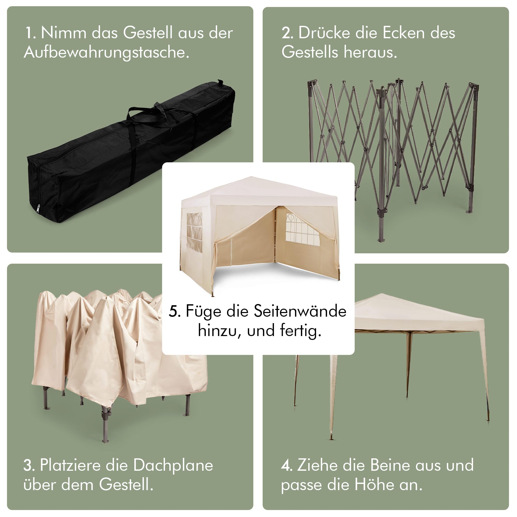 VonHaus Faltpavillon 3x3 Wasserdicht Stabil Winterfest - Pop-Up Pavillon 3x3m mit Seiten, Warmes Partyzelt für jeden Zweck