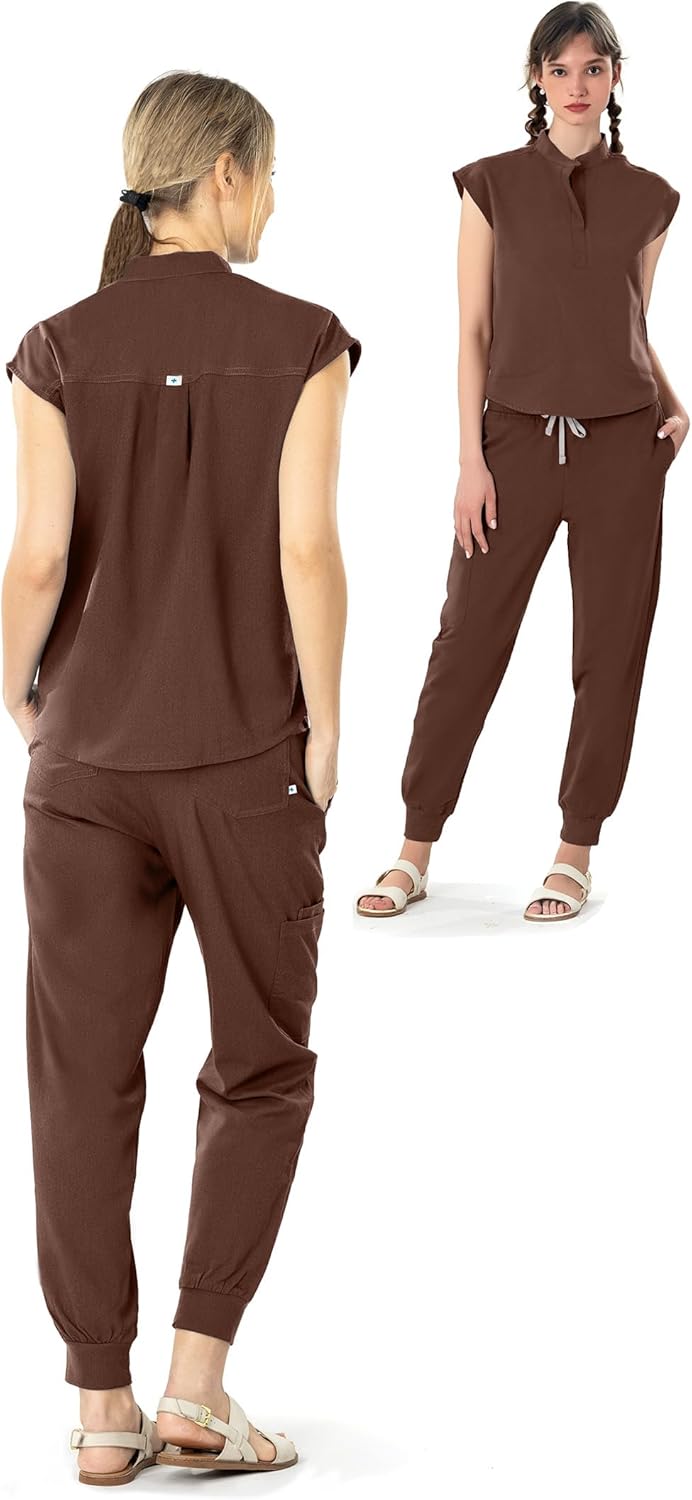 Scrubs for Women Set - Sleeveless Stand Collar Scrub Top & Drawstring Jogger Pants, Scrub Set for Nurse Workwear - Image 2