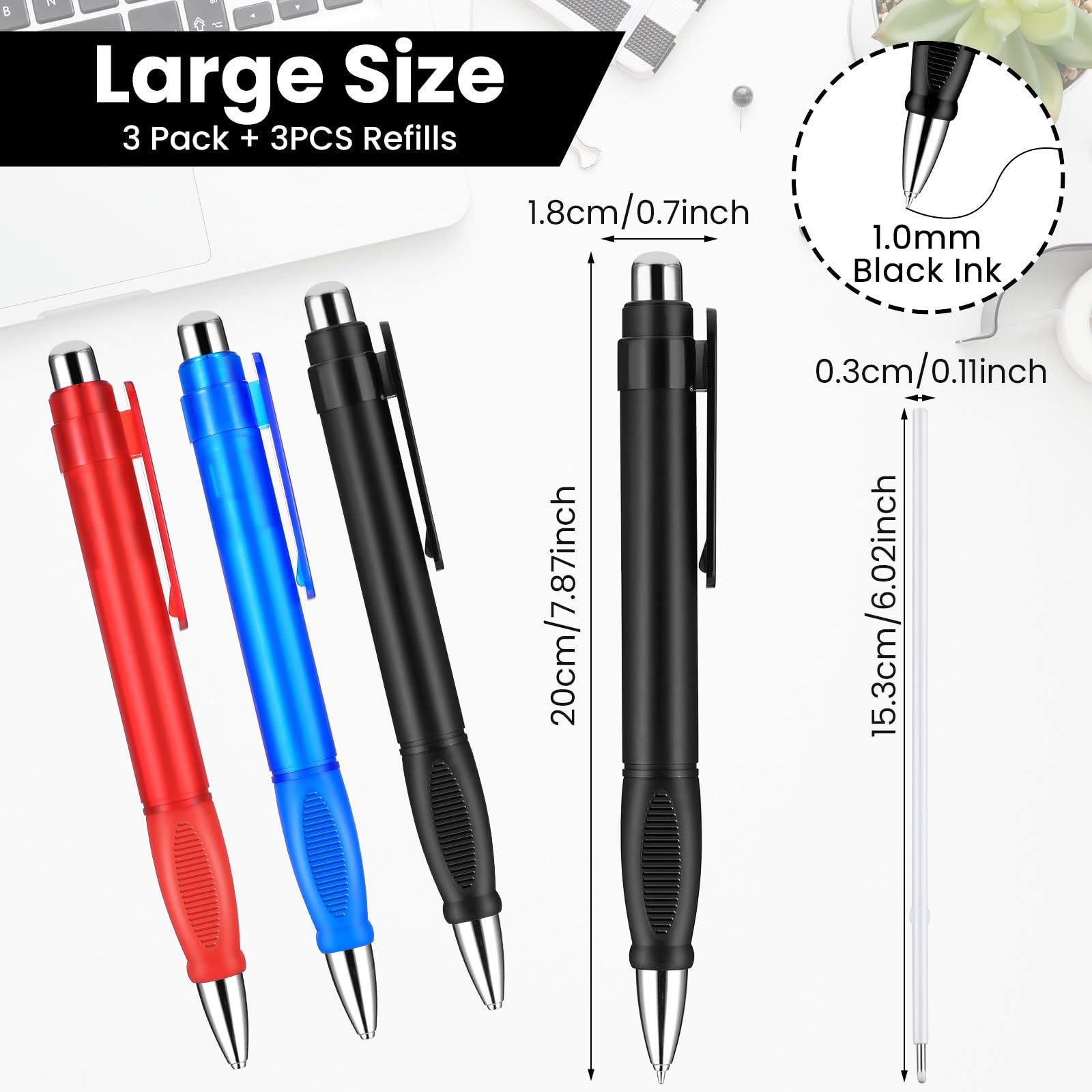 Amabro Extra Large Ballpoint Pens with 3PCS Refills Easy Grip Jumbo Pen Black Ink Fat Pens for Enhanced Writing Stability Weighted Pens for Arthritis Elderly Office (Multicolor) - Image 4