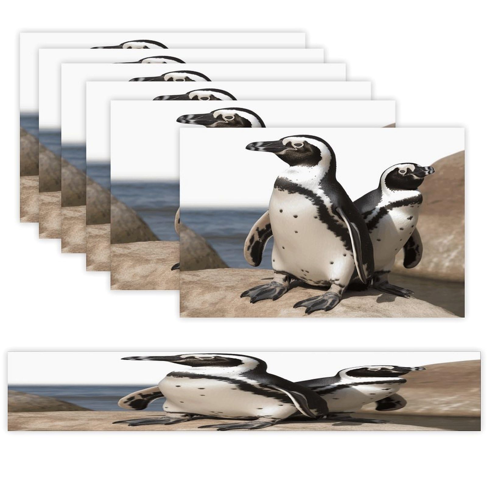 African Penguin Table Runner and Placemats Set of 6 Wipe Clean Heat Resistant Table Mat with Table Runner Decorations Flax Linen Place Mat Set for Home Kitchen Party Supplies